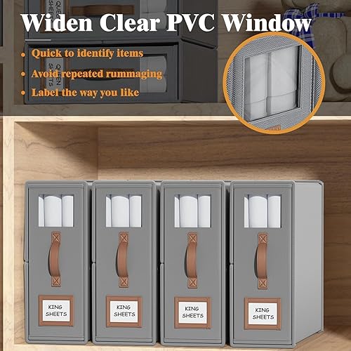 Miniatura 3 de BigPonPon Paquete de 4 Organizadores de Sábanas y Almacenamiento (Tamaño King), Organizador de Sábanas Plegable con Asa para Armario de Ropa Blanca,
