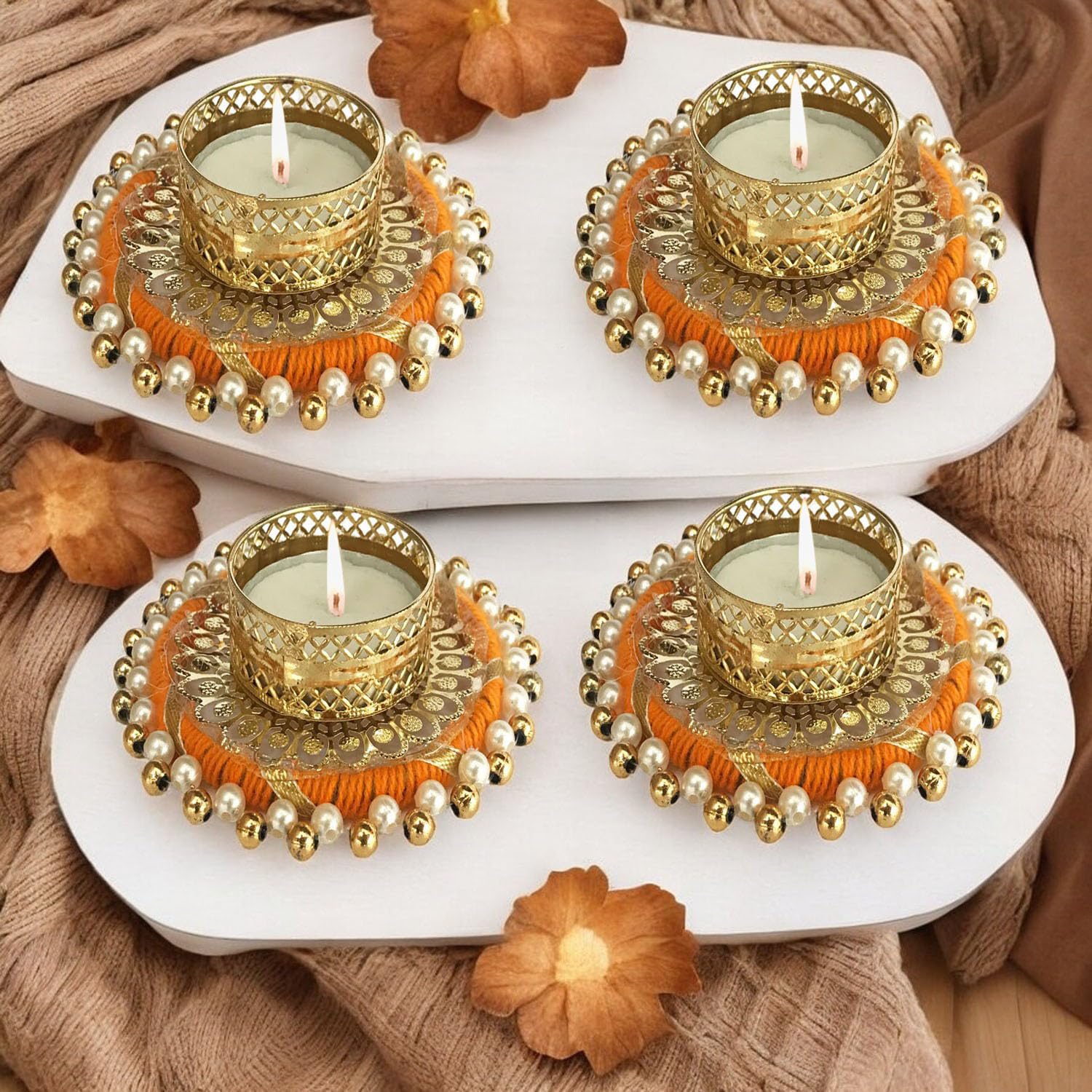 Gadinfashion™ Tealight Candle Holders Round Votives Diya for Home Decoration/Diwali Festive Décor/Table Decor (Set of 4), Orange Iron Tealight Holder Set (Orange, Gold, Pack of 4) (B09FXWS8KG) Amazon Price History, Amazon Price Tracker