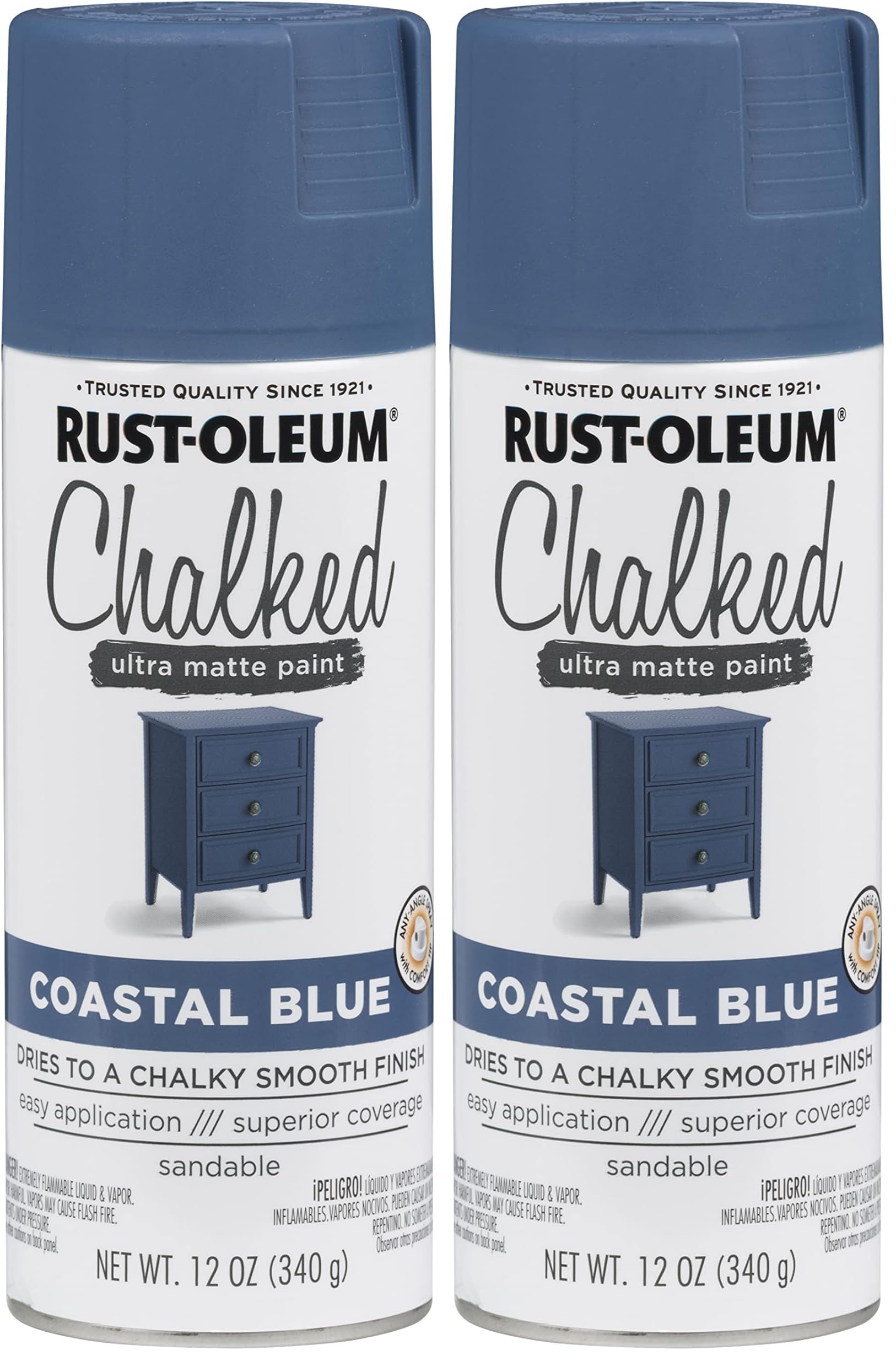 Rust-Oleum 302598 Series Chalked Ultra Matte Spray Paint, 12 Ounce (Pack of 2), Coastal Blue