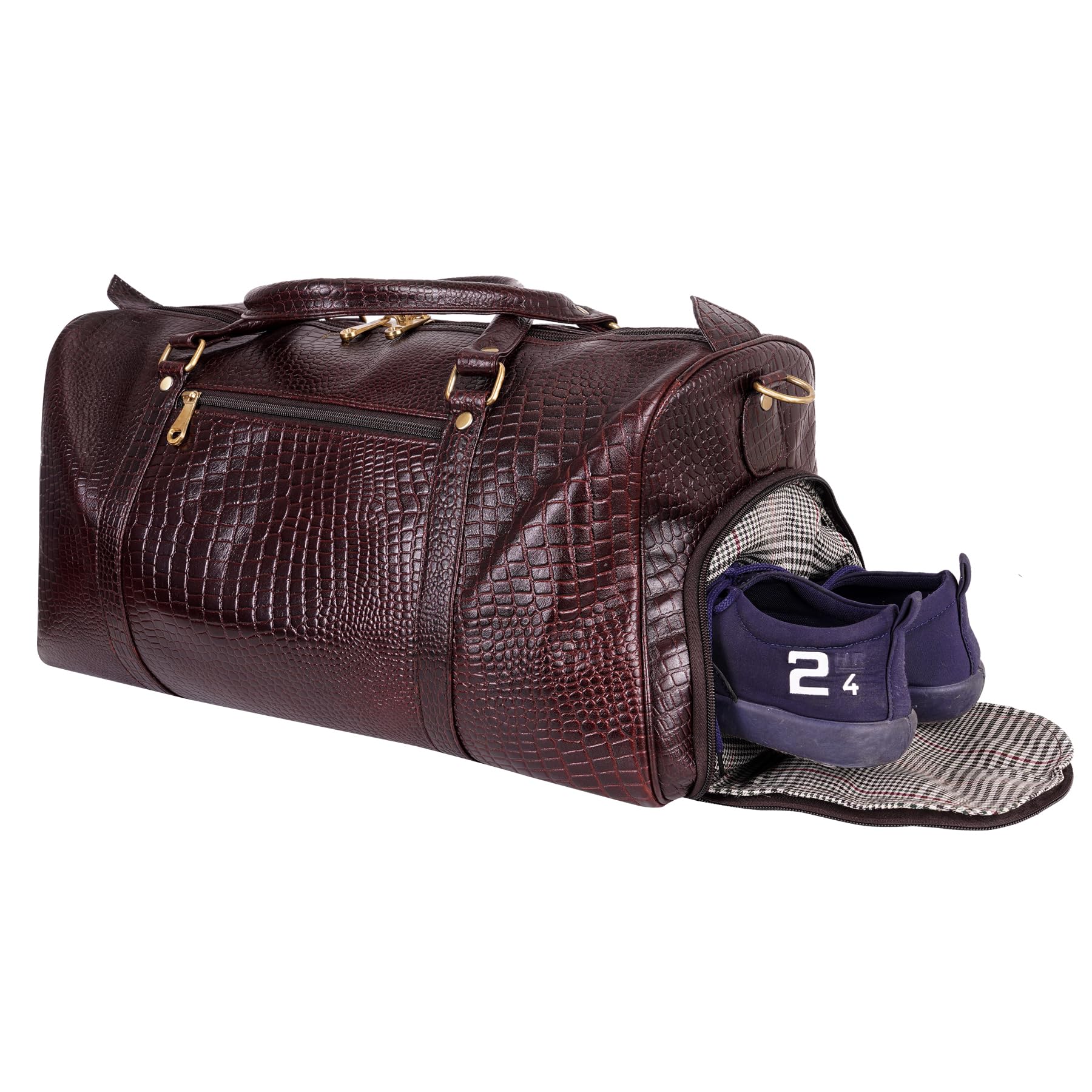 hyatt leather accessories Weekender Travel Duffle Bag with Separate Shoe/Laundry Compartment for Men & Women Made of Natural Dry-Milled Leather (C-Brown)-picture-20