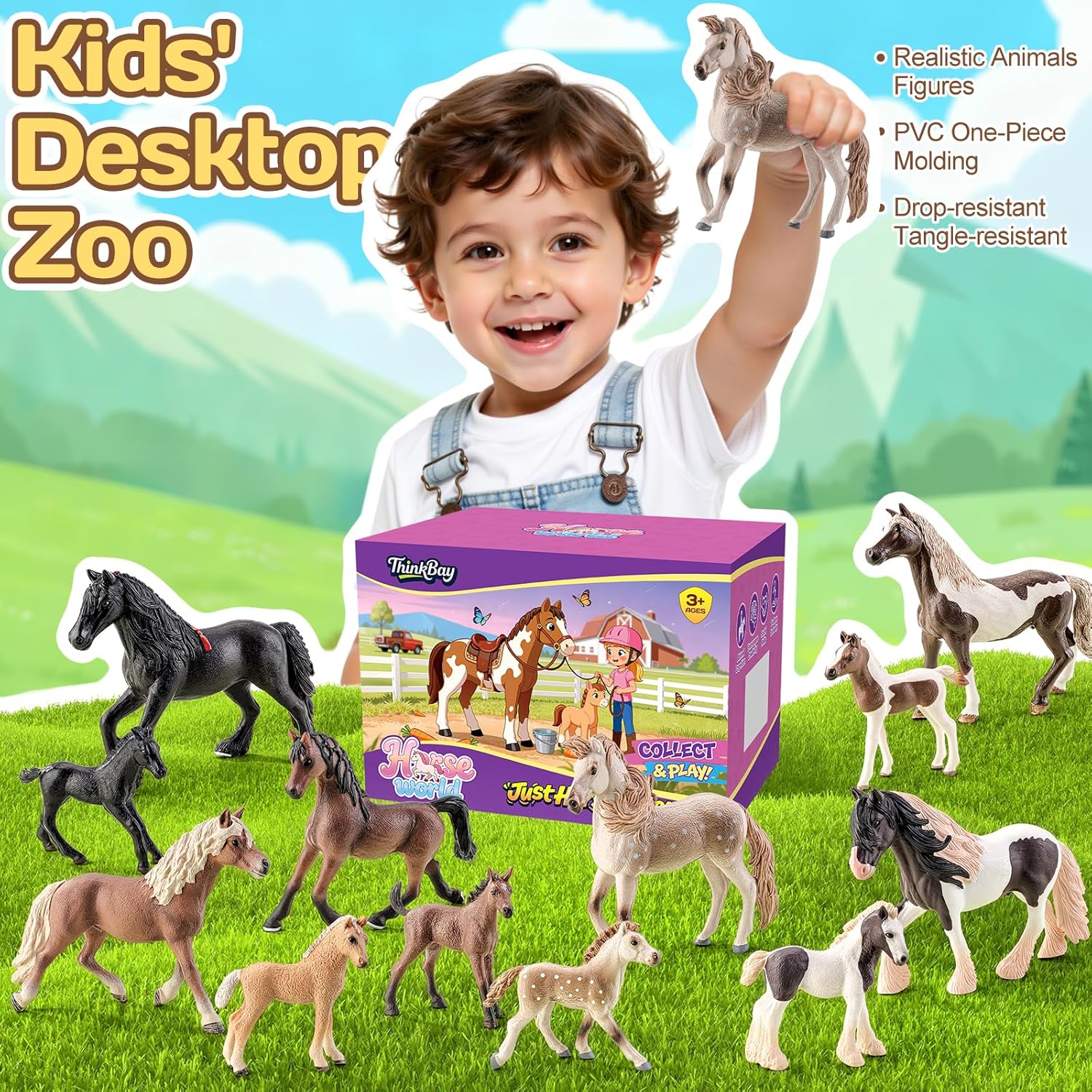 12PCS 6" Horse Toys Family Figurines for Girls Boys 3 4 5 6+ Years Old, Realistic Farm Animal Toys Figurines Learning Toys for Kids, Horse Party Favors Birthday Gift Cake Toppers Decoration