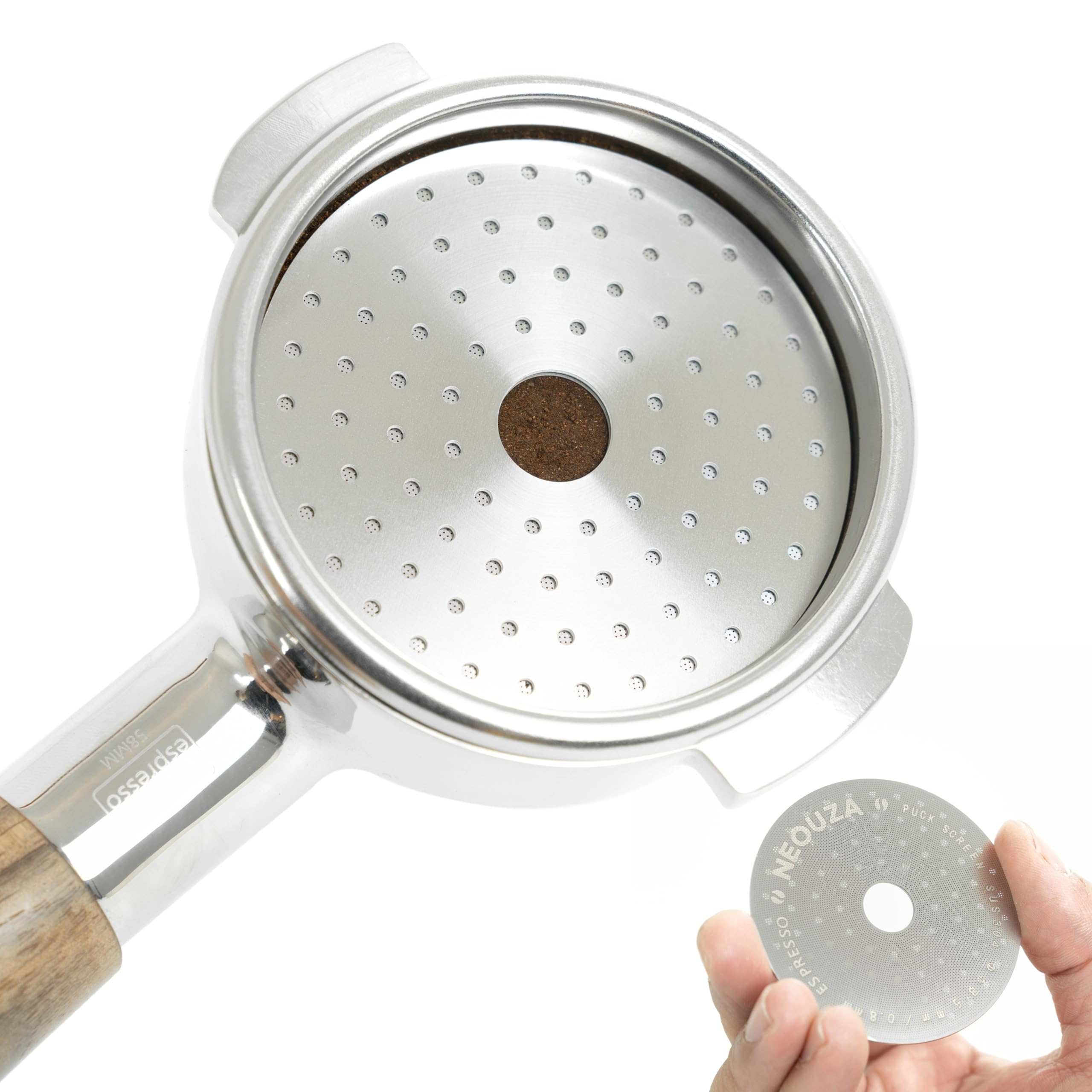 NEOUZA V3 Espresso 58.5mm Puck Screen 0.8mm Thickness Mesh Filter Stainless Steel for Barista Coffee Portafilter Basket (58.5mm(Hole))
