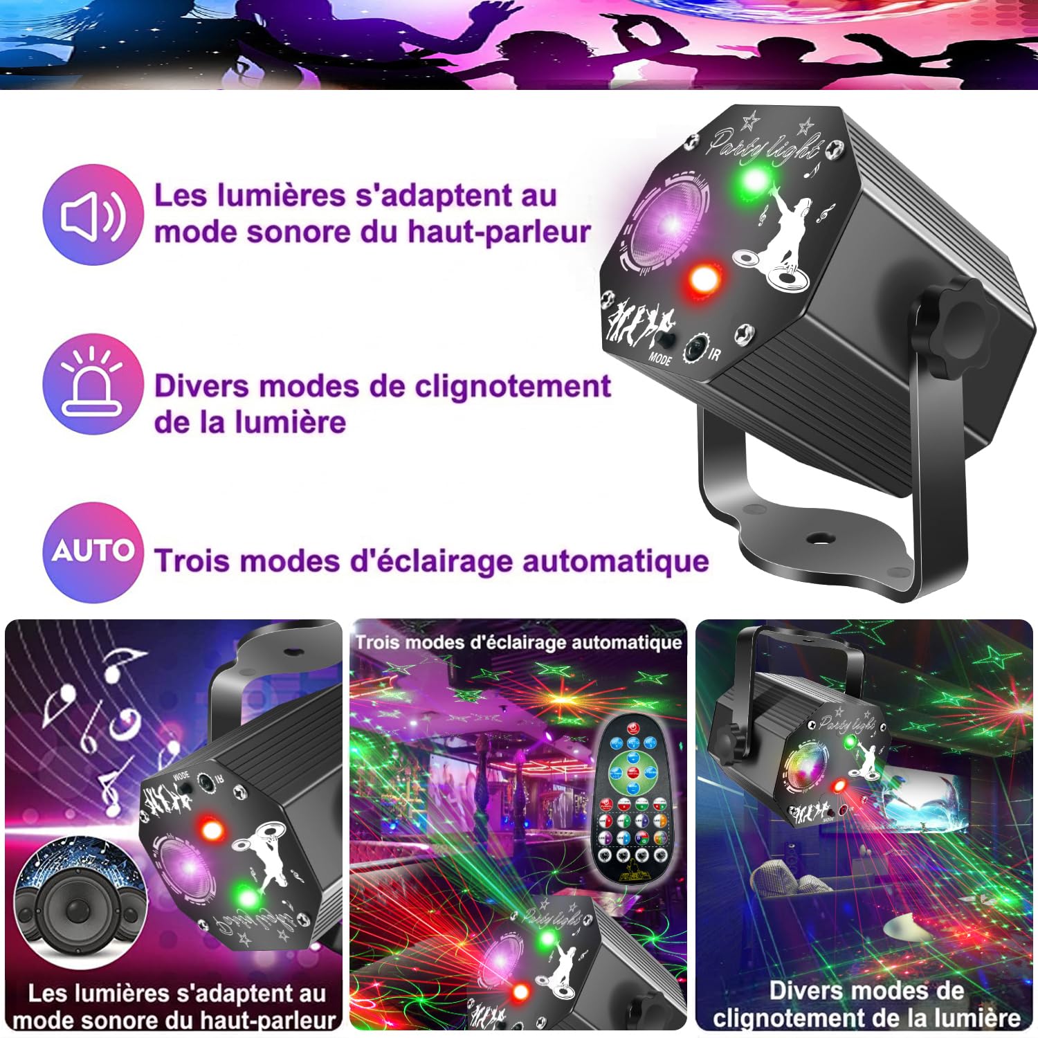Boule Disco LED avec 72 Motifs de Projection,Jeux de Lumière pour soiree RVB Multicolore,Projecteur de Soirée avec Télécommande et Commande Vocale,Effet Stroboscope pour Anniversaire,Mariage,Noël,Bar