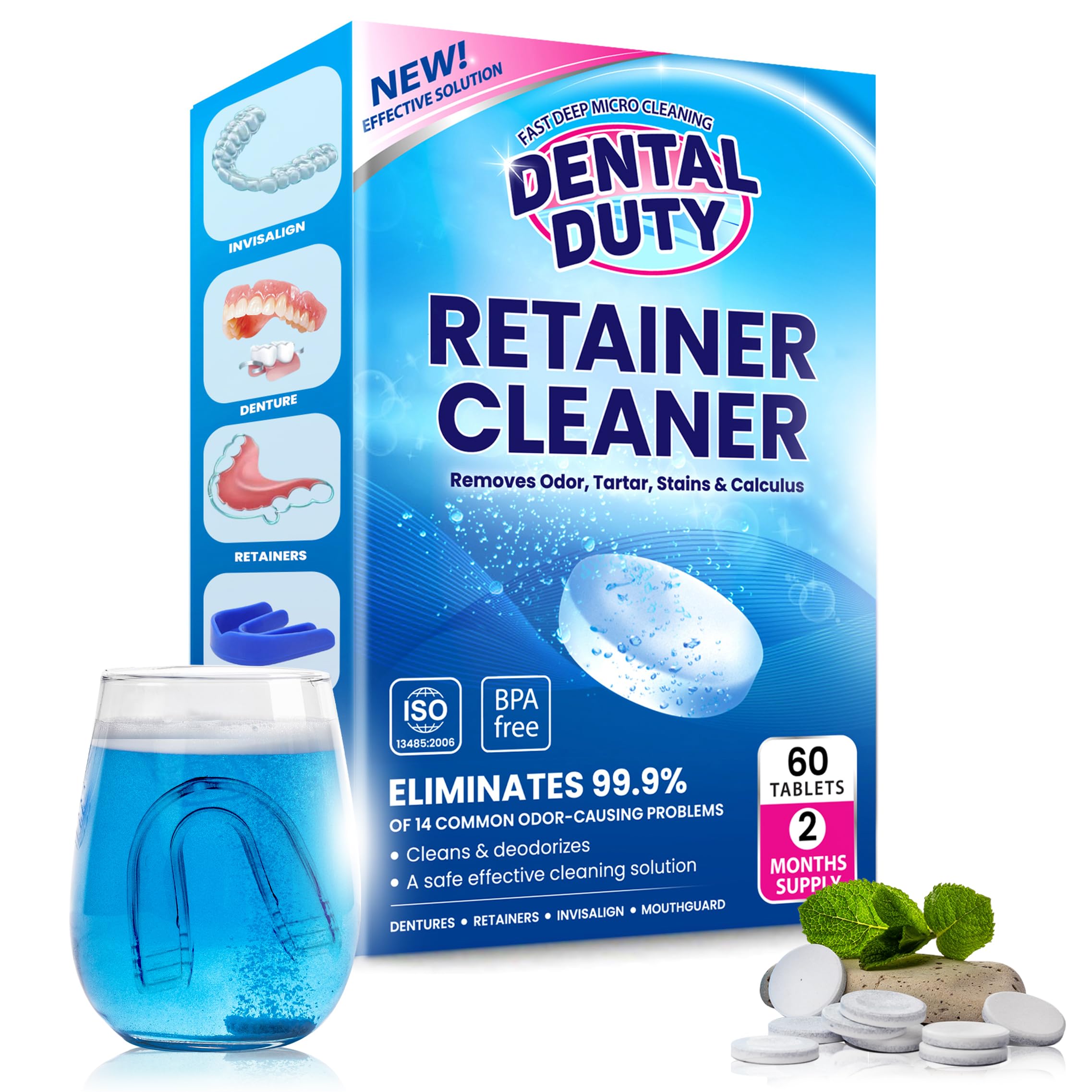 60 units Retainer Cleaner and Denture Cleaning Tablets - Mouthguard Cleaner and Denture Cleaner Tablets Remove Plaque Odors