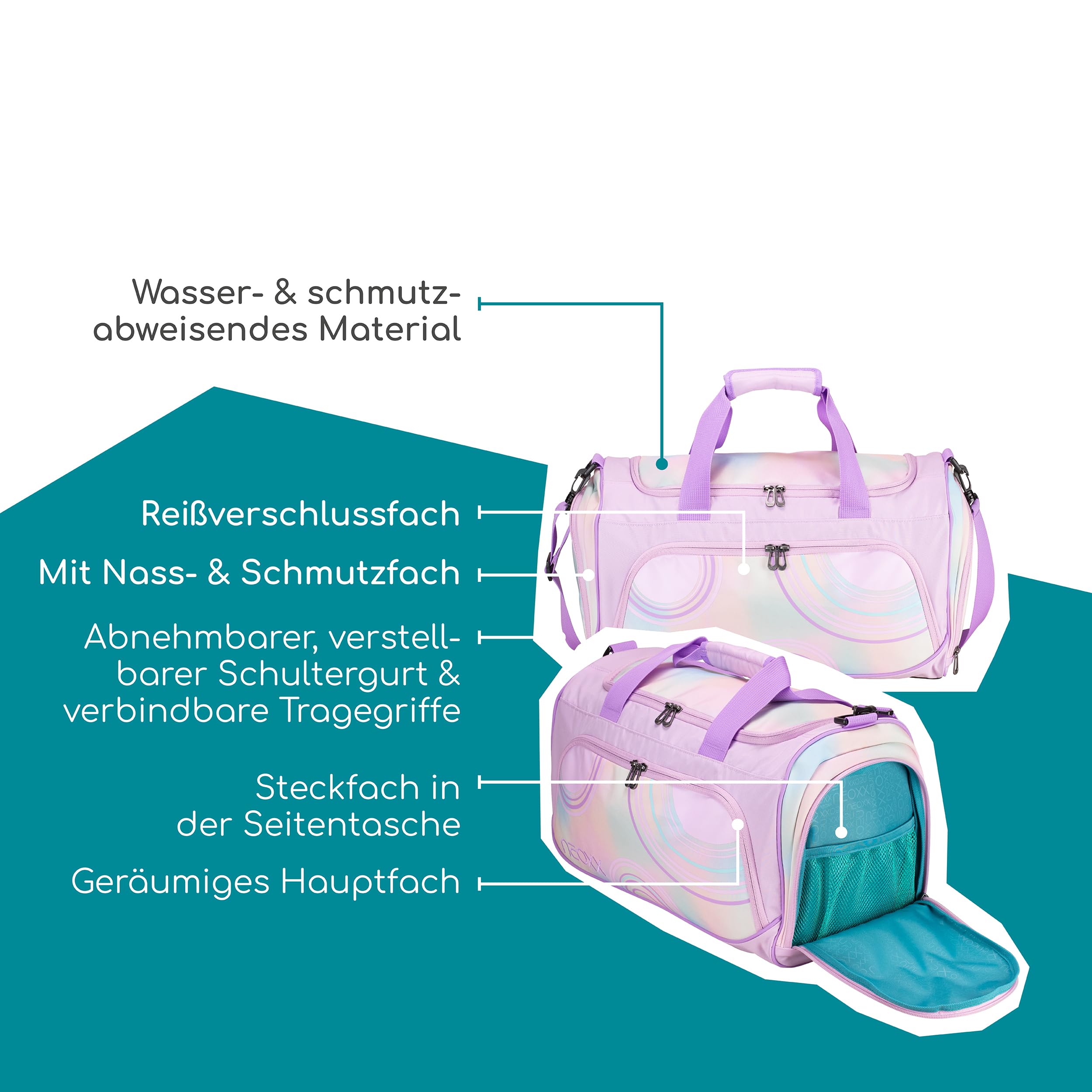 Neoxx - Move Candy Party torba sportowa – 25 l, duża komora główna, kieszeń na mokre powietrze, 2 uchwyty do noszenia, regulowany pasek na ramię, Candy Party, 43,5x26x24 cm, torba sportowa