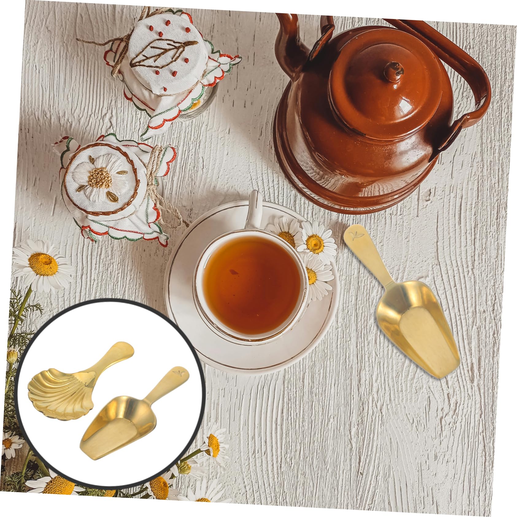Cuchara de Té de Latón Mini Forma de Concha, 2 Piezas, para Uso en Cocina