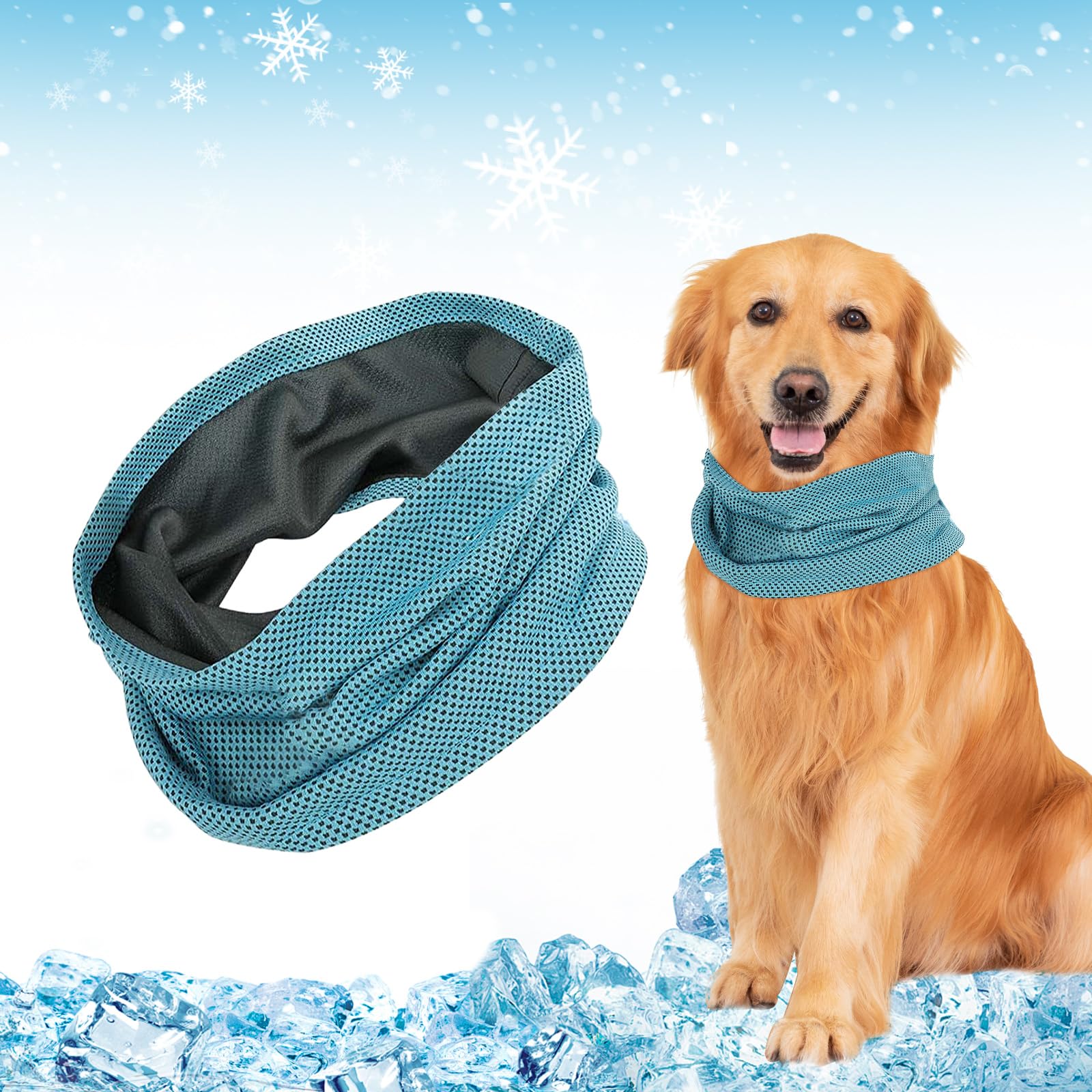 Bandana Rinfrescante per Cani,Collare Rinfrescante per Cani, Sciarpa per il Ghiaccio per Cani, Traspirante Bandana Rinfrescante Istantanea per Cani, per Cani Animali Domestici in Estate (Blu/L)