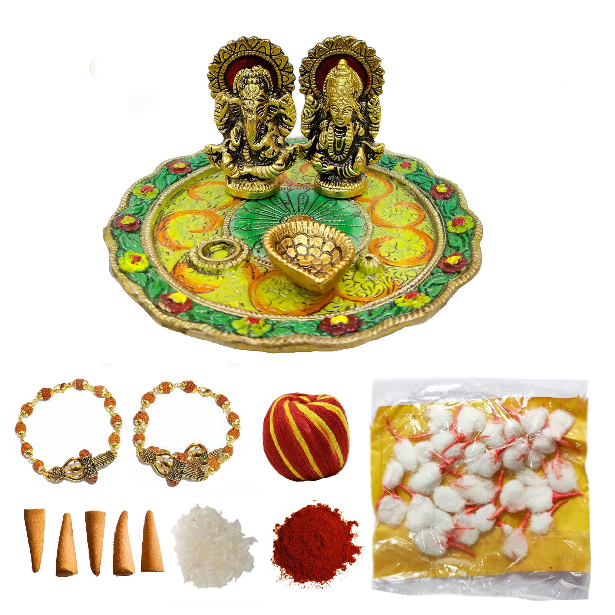 Wonder Care _Raksha Bandhan Festival Rakhi Set Of 2Pcs Rudra Bracelets For Rakhi Gift- Roli Chawal Hamper/Multi Puja Plate/Special Greeting Card