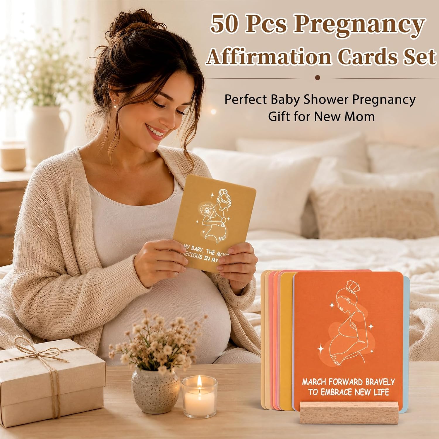Pregnancy Gifts for Expecting Moms Pregnant Mom to Be Gift First Time Mom Gifts for Pregnant Women Baby Shower Gift | Thoughtful baby shower set featuring a countdown sonogram frame, natural labor pain relief comb and 50 affirmation cards.