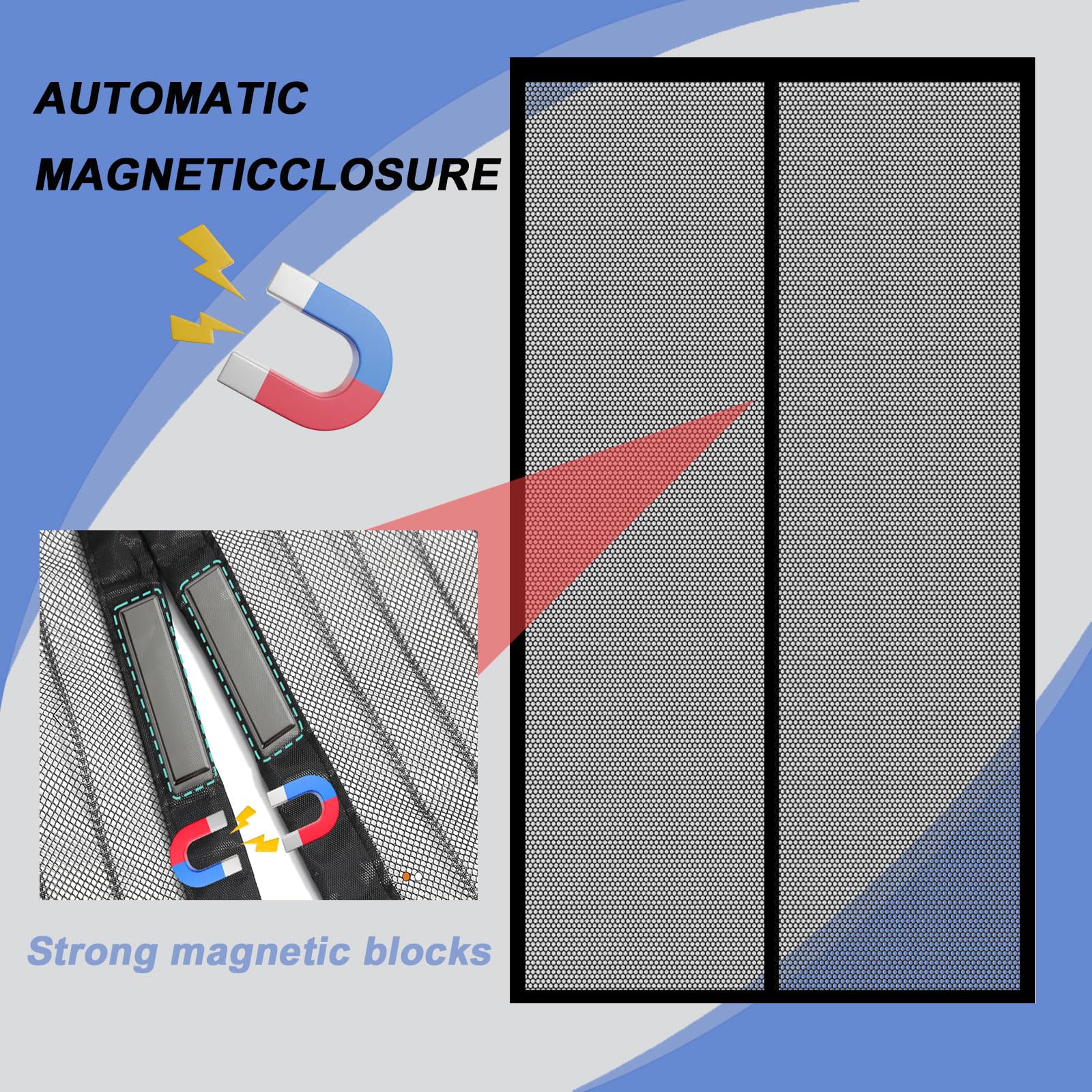 Zanzariera Magnetica per Porta 170 x 270 cm Rete Fine Anti Zanzarem, Facile da Installare Zanzariera Tenda Magnetica per Porte Finestre Balcone Soggiorno, Nero