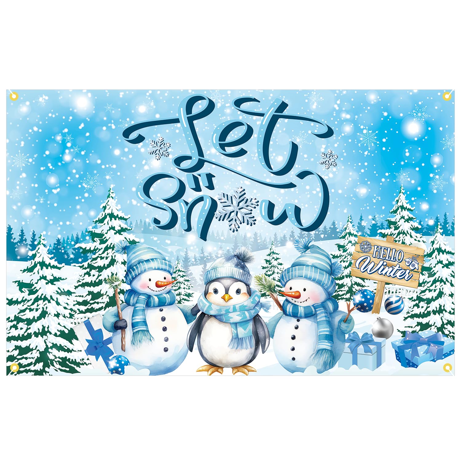 YEIRFYY Let it Snow Backdrop Banner Blue Winter Snowman Snowflake Party Decorations Winter Wonderland Photography Background Christmas New Year Holiday Party Supplies Decors for Home Office