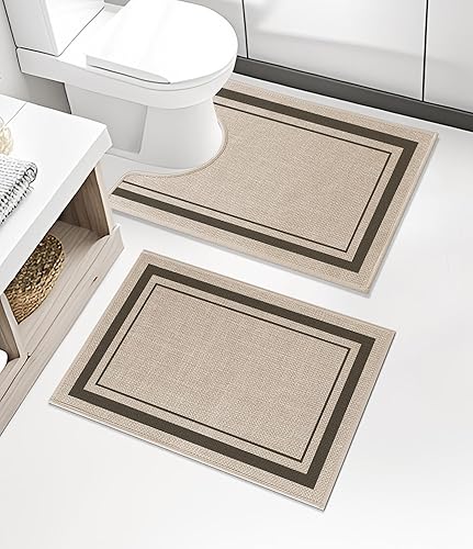 Miniatura 25 de chakme Juego de 2 alfombras de baño ultrafinas, absorbentes, antideslizantes, lavables a máquina, color beige oscuro, 17 x 24 pulgadas + tapete para