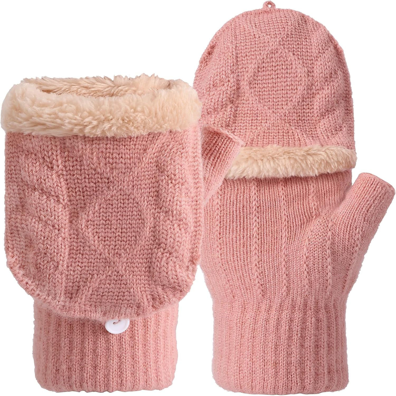 Tavaleu Womens Winter Fingerless Gloves for Men Women Convertible Thermal Knit Touchscreen Gloves with Flip Cover