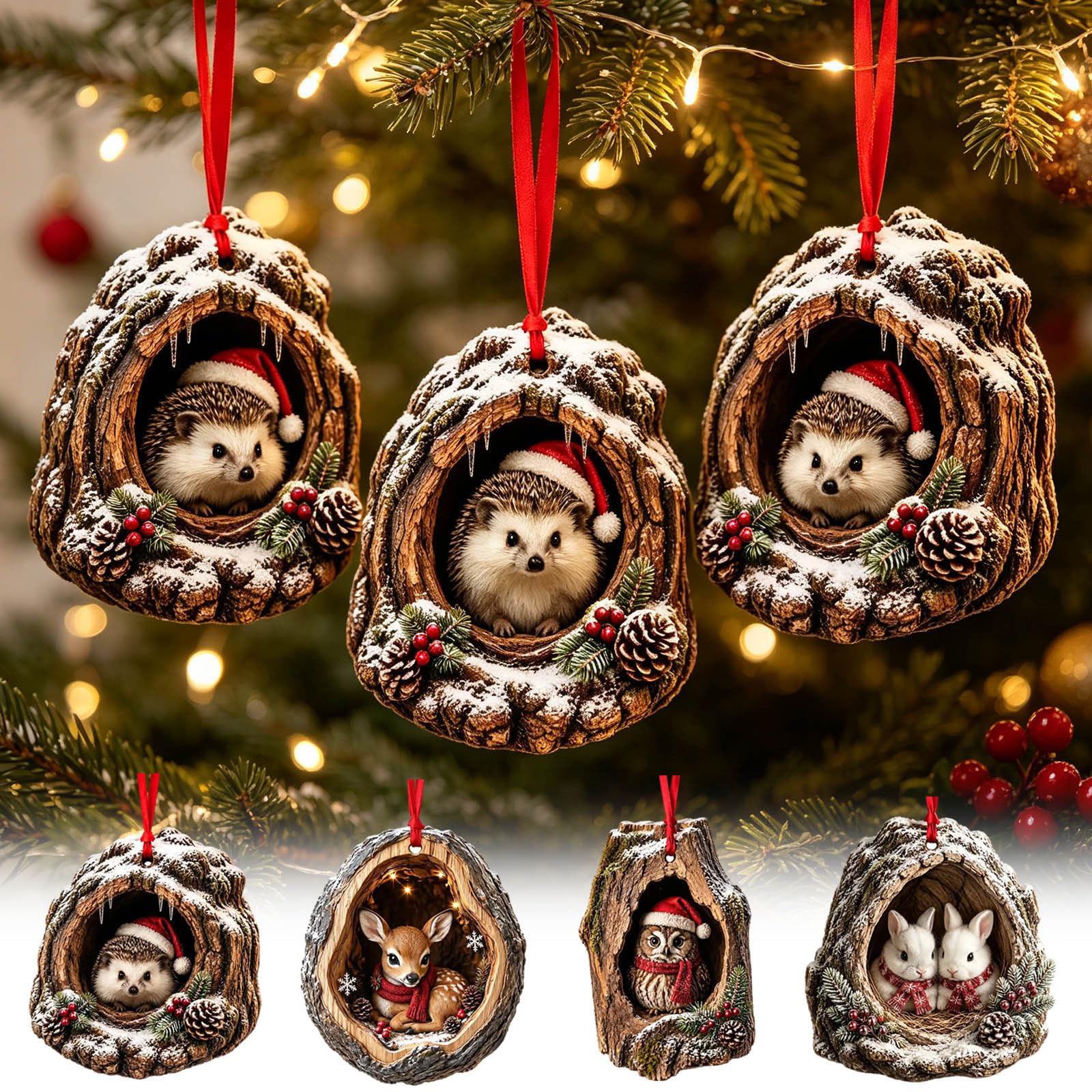 Waldtiere Weihnachtsschmuck 3D Anhänger Tiere Baumschmuck Weihnachten (4PC)