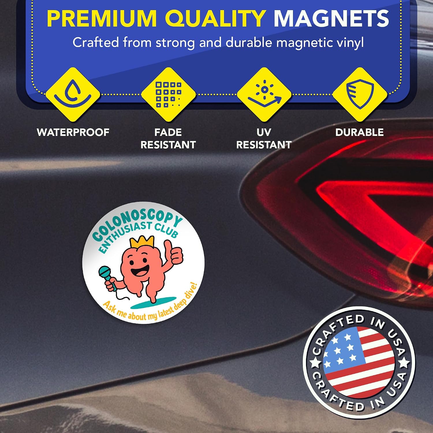 Colonoscopy Enthusiast Club Funny Car Magnet Decal 5 Inch Round image 2