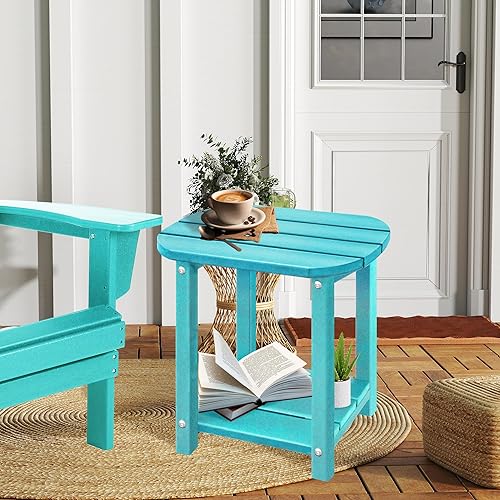 Miniatura 97 de LZRS Mesa auxiliar para exteriores, mesa auxiliar ovalada Adirondack doble con almacenamiento de 2 niveles, mesas auxiliares de HDPE para patio