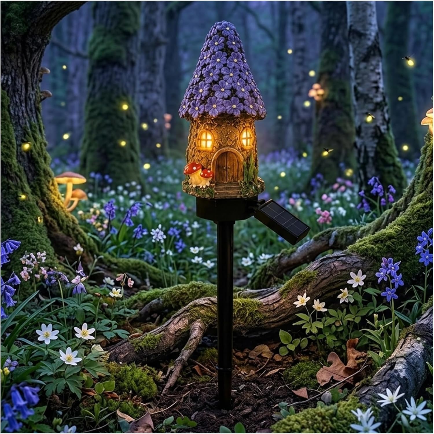 Siebkorb Solar Fairy-Tale Mushroom House Lights Cottage Garden Stake Lights,Resin Mushroom Cottage Figurine, Waterproof Led Outdoor Solar Pathway Lights for Lawn, Walkway, Patio, Yard (#F)