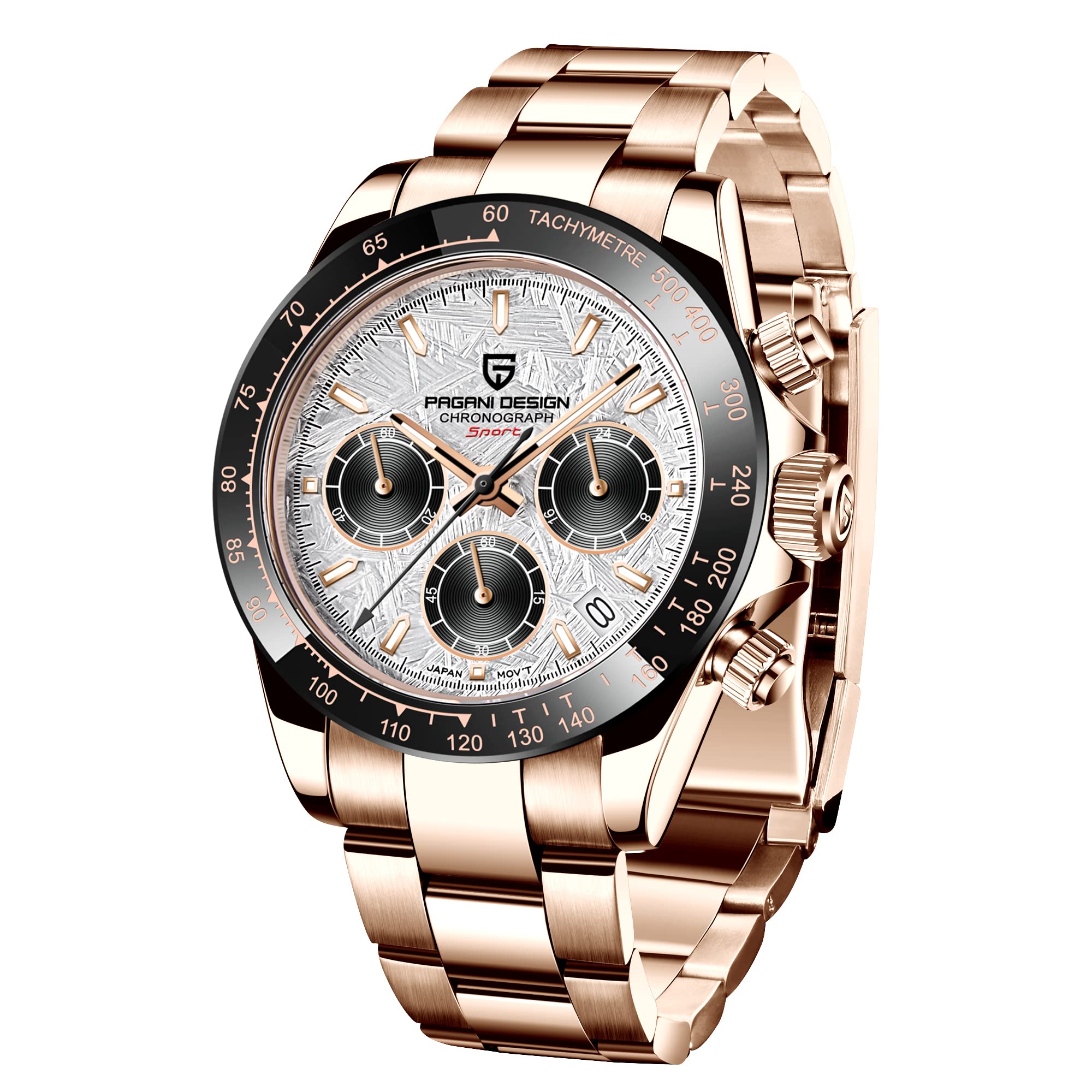 Pagani Design Classic Men's Multifunctional Chronograph Full Stainless Steel Japanese VK63 Quartz Movement Tester Homage Daytona 100m Waterproof Luxury Business Watch……