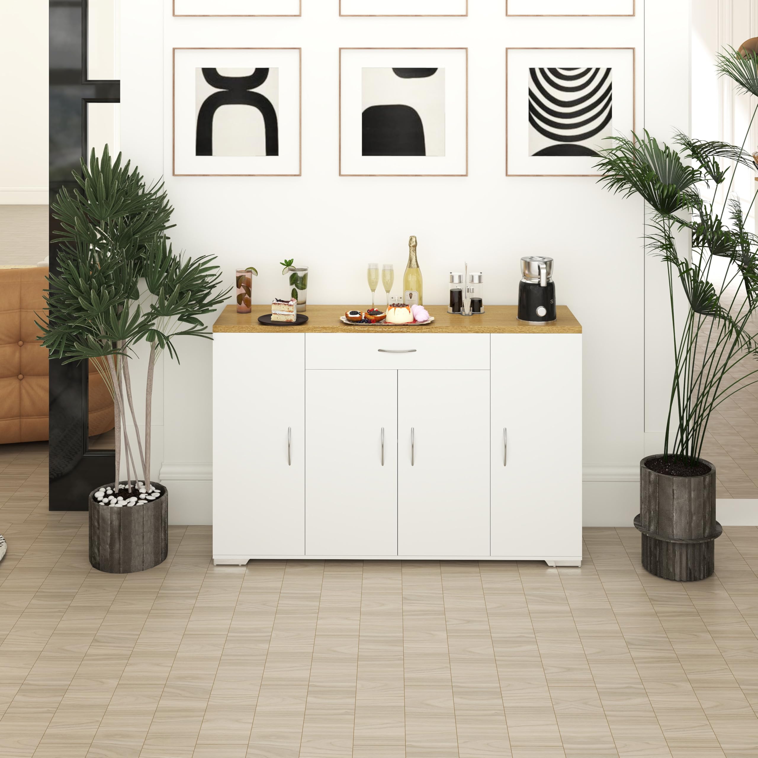 hitsuki Buffetschrank Sideboard Küche Weiß 110 x 30 x 70 cm Küchenschrank mit Arbeitsplatte Schublade und 4 Türen Küchenunterschrank 30 cm tief für Küche Esszimmer Wohnzimmer