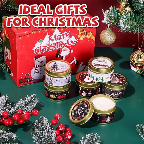Miniatura 4 de Juego de 24 velas perfumadas de Navidad a granel de 2.1 onzas, mini velas de cera de soja, juego de regalo de aromaterapia en tarro para fiesta de