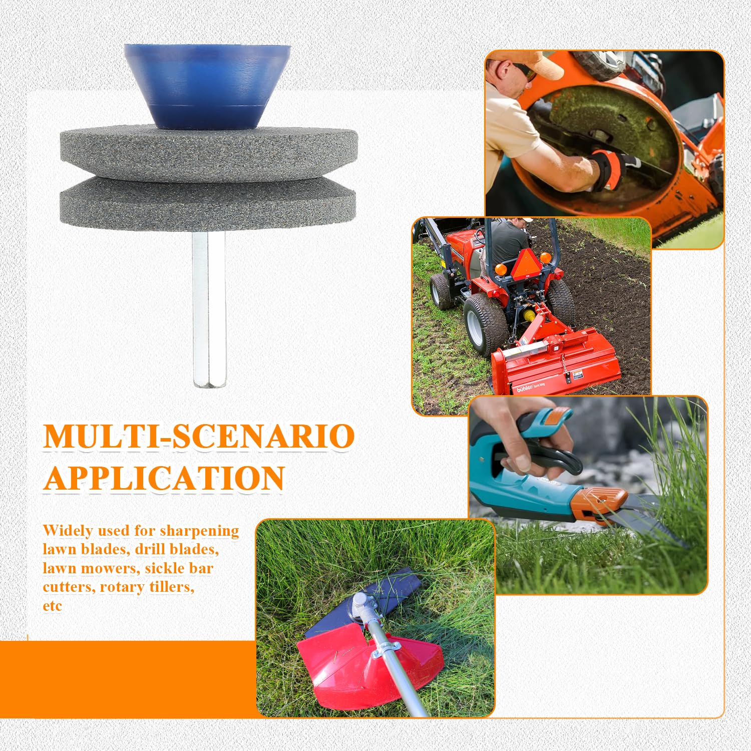 Afilador de cuchillas desafiladas de cortacésped, cortacésped, afilador de cuchillos, cortacésped para cualquier taladro eléctrico manual y herramientas de jardín (azul, 4 piezas)