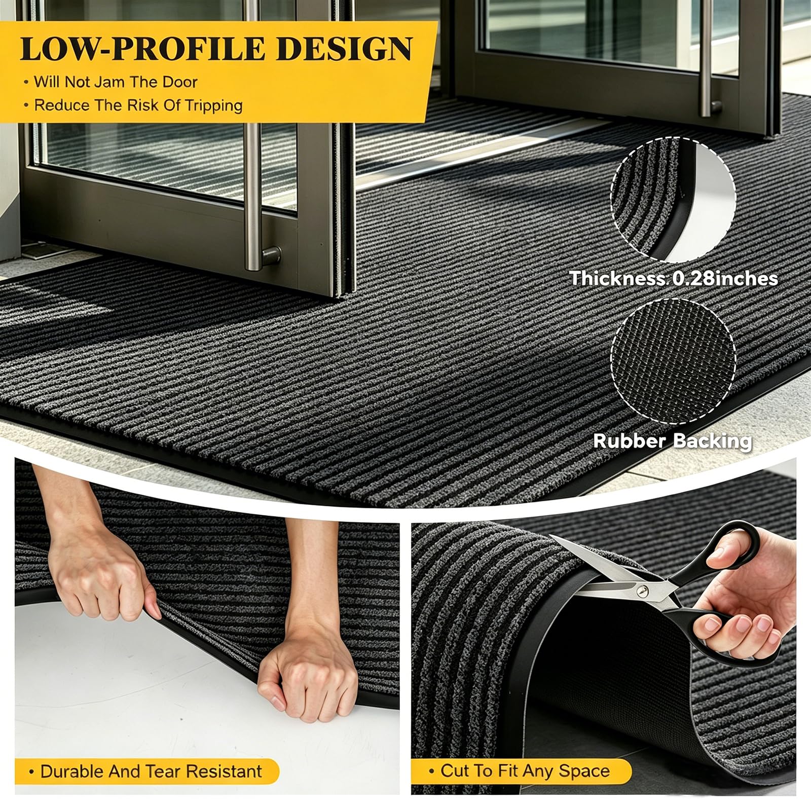TANYOYO 3' X 10'Ft(40×118inches) Commercial Grade Door Floor Mat Brush Step Entrance Mat Vinyl Backed Utility Doormat Heavy Duty Floor Rugs Commercial Outdoor Carpet Indoor Entrance Mat，Grey — Amazon image 4