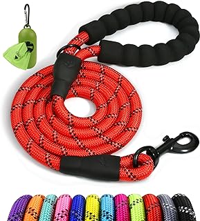 Taglory dog lead with comfortable padded handle, sturdy dog lead for training and walking, 150 x 1.2 cm, reflective soft nylon lead for large dogs, red product image