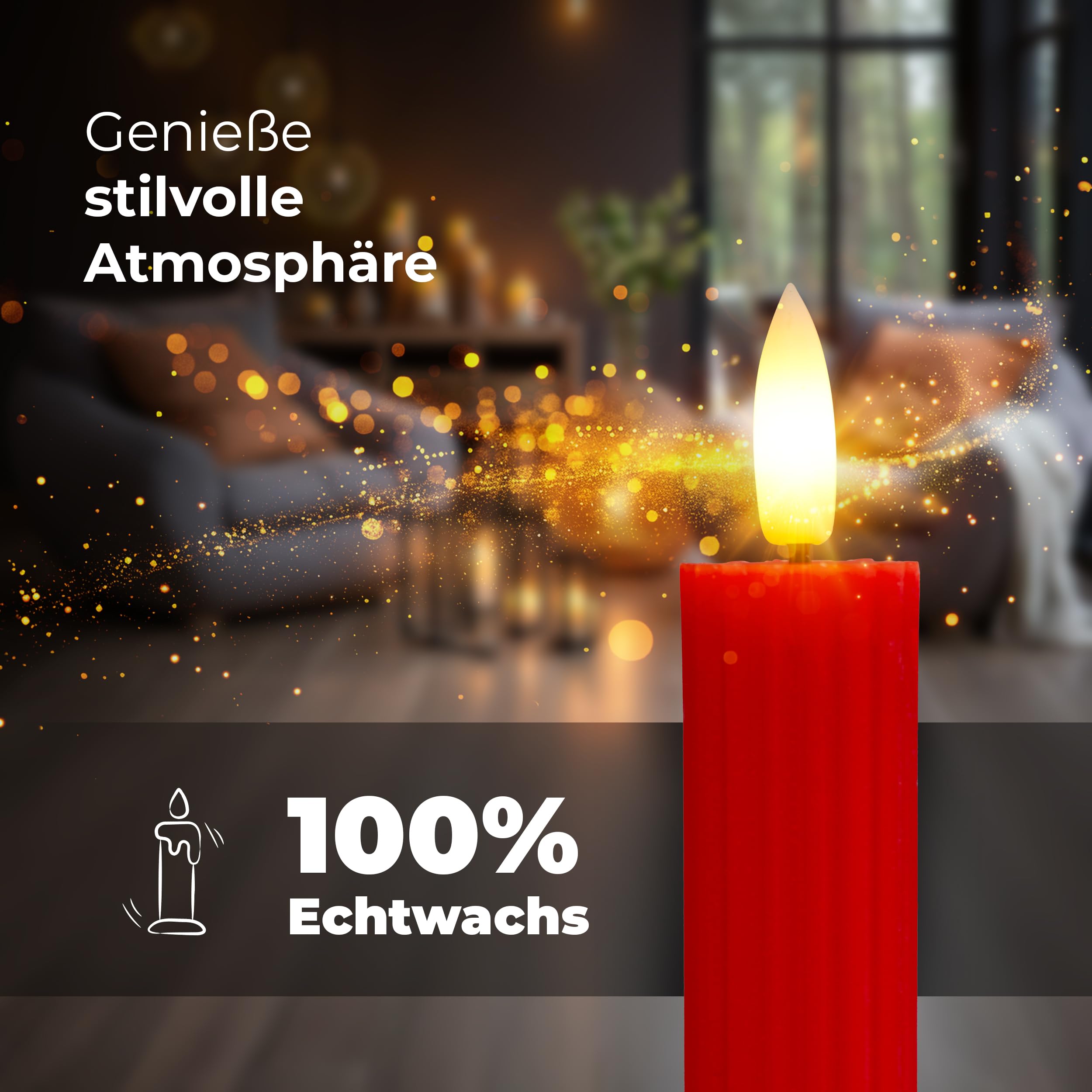 Świece prętowe LED z timerem, czerwone, 6 sztuk do użytku wewnątrz – 6 godzin – prawdziwy wosk, żebrowane 23 cm, wysokość do świec 2,2 cm, średnica 2,2 cm, 2 baterie AAA, niezbędne świece LED, zestaw