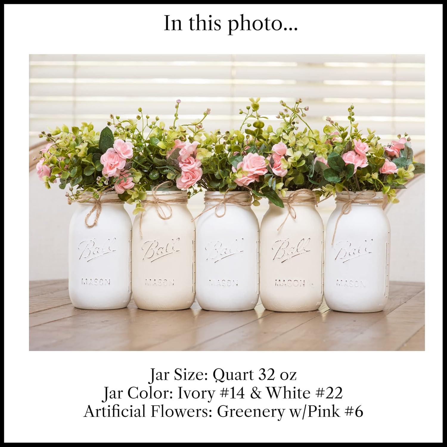 5 Mason Jar Centerpieces with Flowers, Painted Mason Jar Centerpieces for Bridal Shower Centerpieces for Tables, Painted Mason Jars for Bridal Shower Centerpiece, Rustic Bridal Shower Centerpieces
