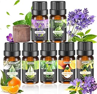 Essential Oils for Diffusers for Home, COPOWER 70 x10mL Diffuser Oils Fragrance with Diffuser Wood, 100% Natural Aromatherapy Oil, Lavender, Lemon Grass, Tea Tree, Frankincense, Eucalyptus,Ylang-ylang