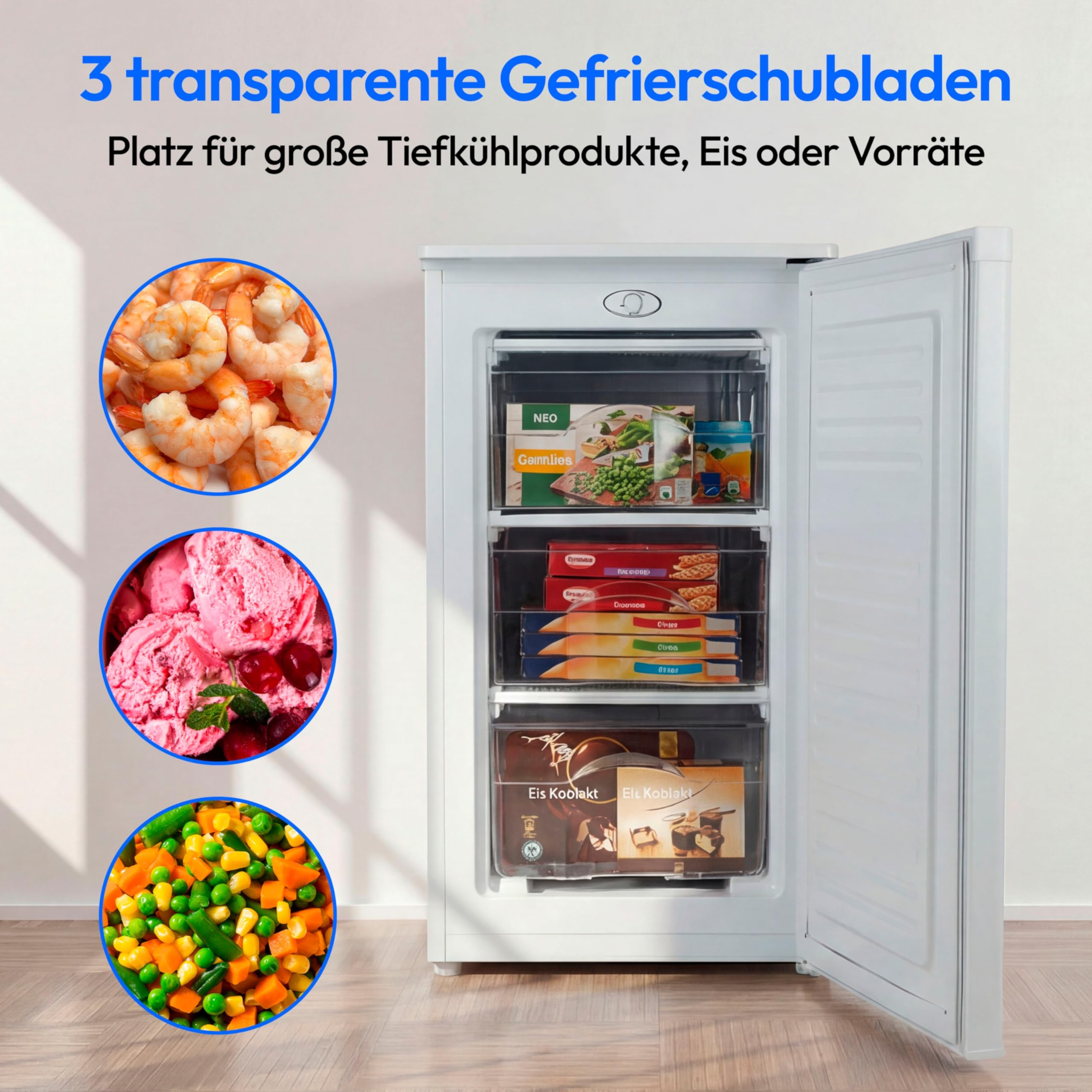 MEDION Gefrierschrank (64 Liter, 4-Sterne-Gefrierfächer, bis zu -25°C, Türanschlag wechselbar, höhenverstellbare Füße, 85cm Höhe, MD 37688) weiß