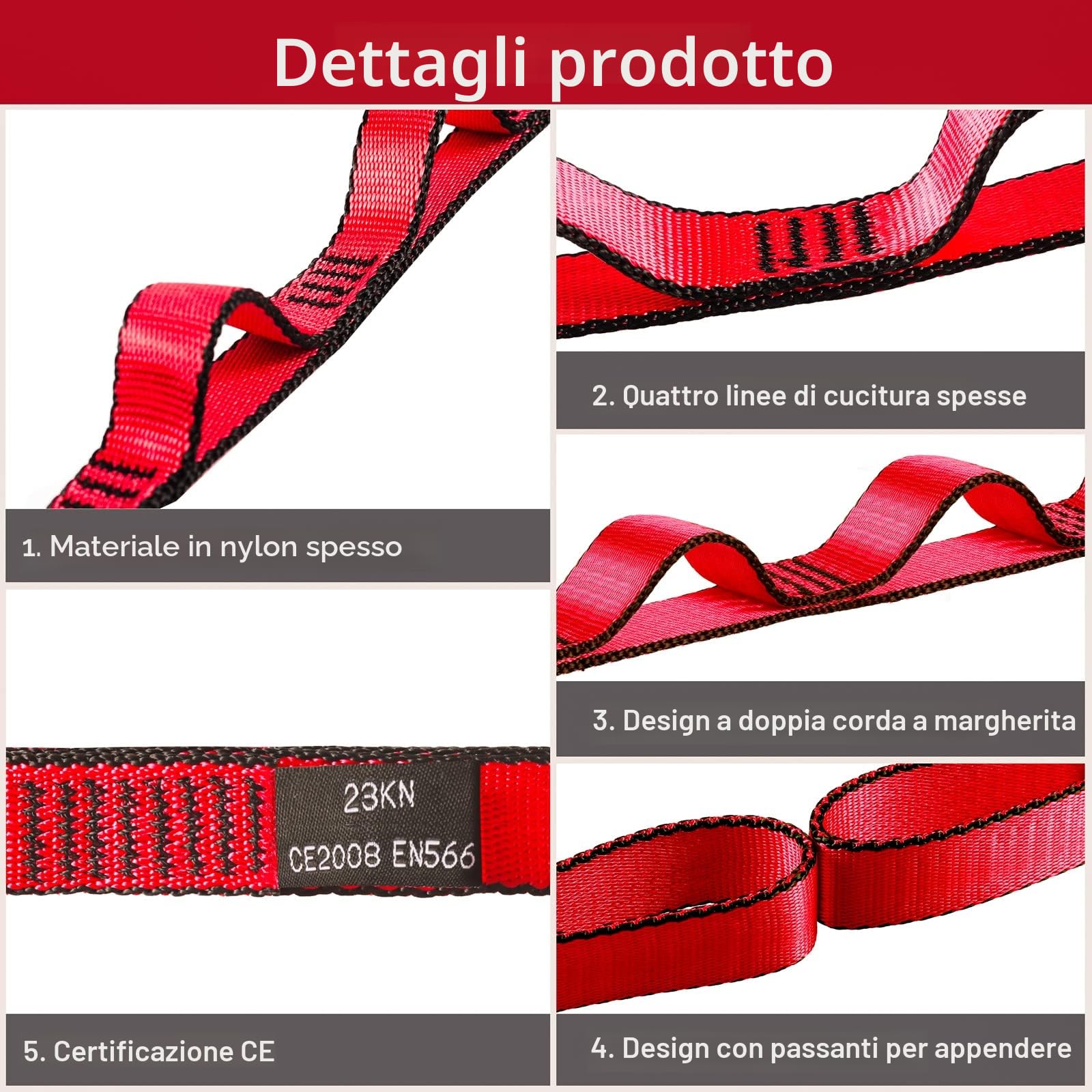 DASKING Daisy Chain, Cinghia di Prolunga per Amaca Yoga 110cm/180cm, Regolabile Corda Arrampicata Sling 23KN, Cinghie da Yoga in Nylon per Stretching, Pilates, Fitness - Amaca Extension Strap
