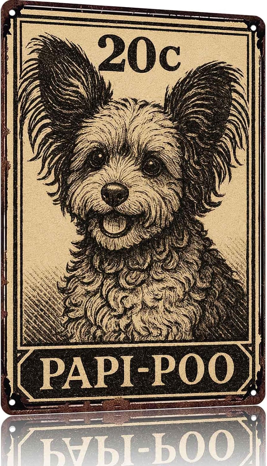 Vintage Papi-Poo Dog Metal Signs 8x12 Inch, Living Room Wall Decor