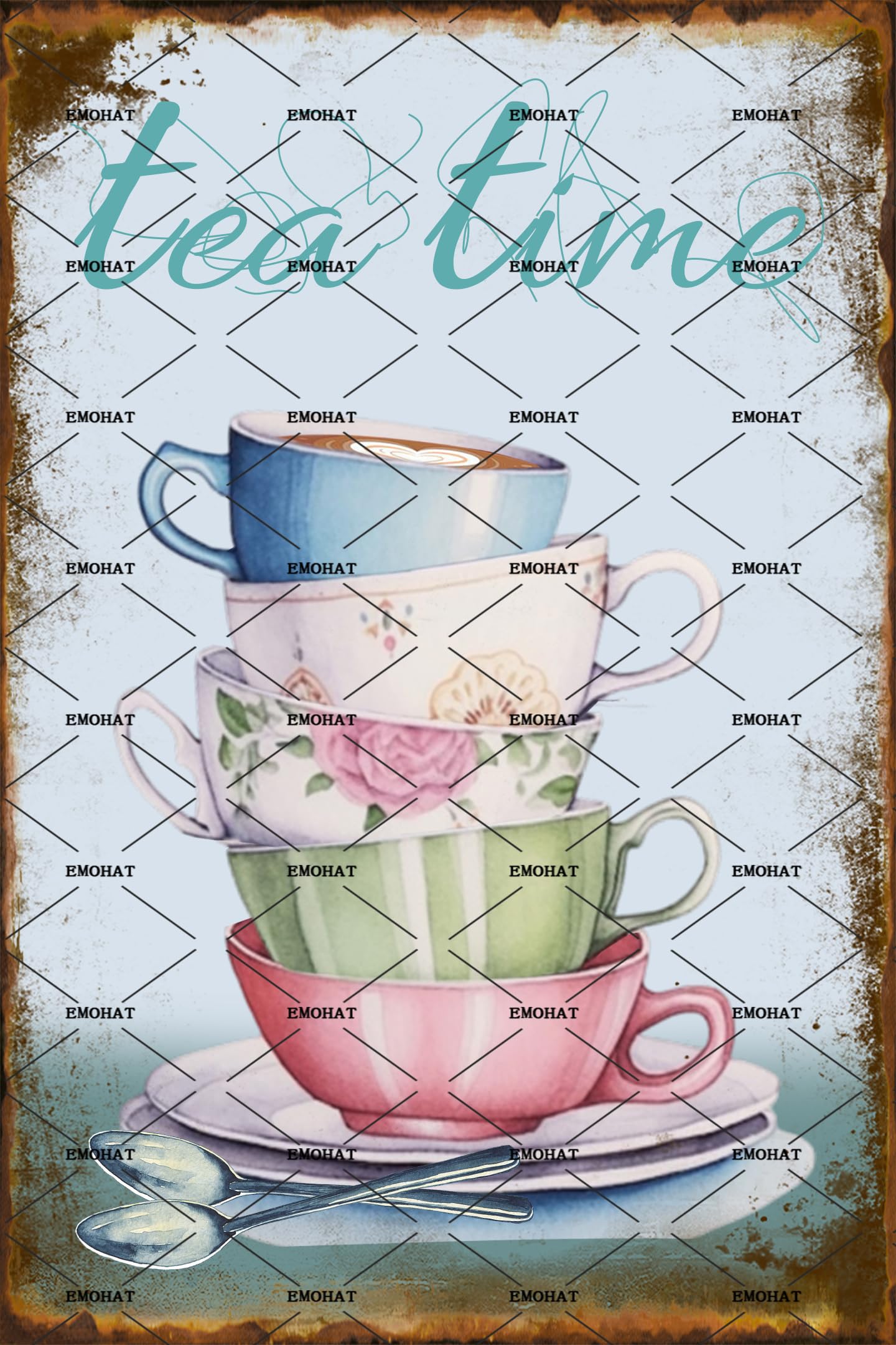 Amazon.com: EMOHAT Vintage Style Metal Tin Sign Wall Decoration Tea Cup ...