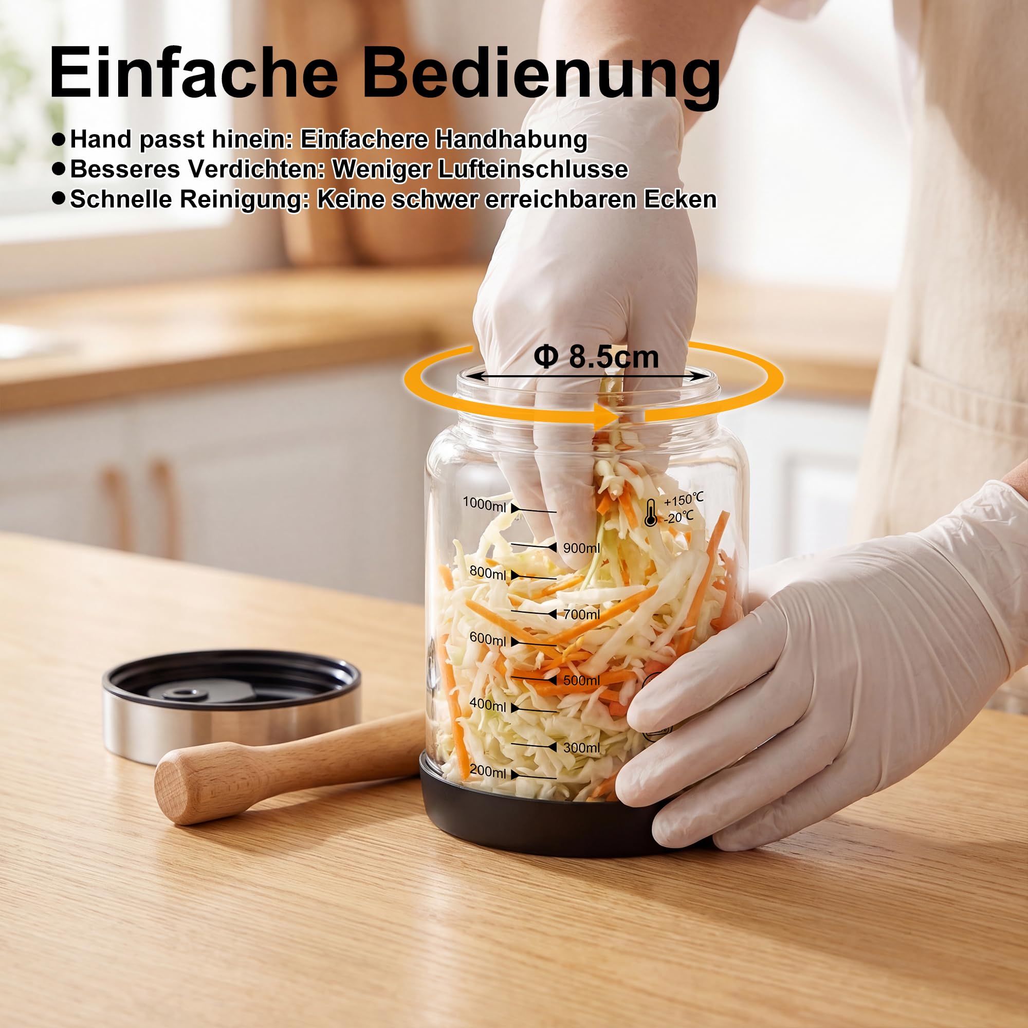 1L Fermentierglas mit Gärventil, Kefir Zubereitung mit luftdichtem Deckel, Spülmaschinengeeignetes Gärglas, Kimchi Behälter, Fermentation Jars, Fermentationsgläser für Wasserkefir, Sauerteig