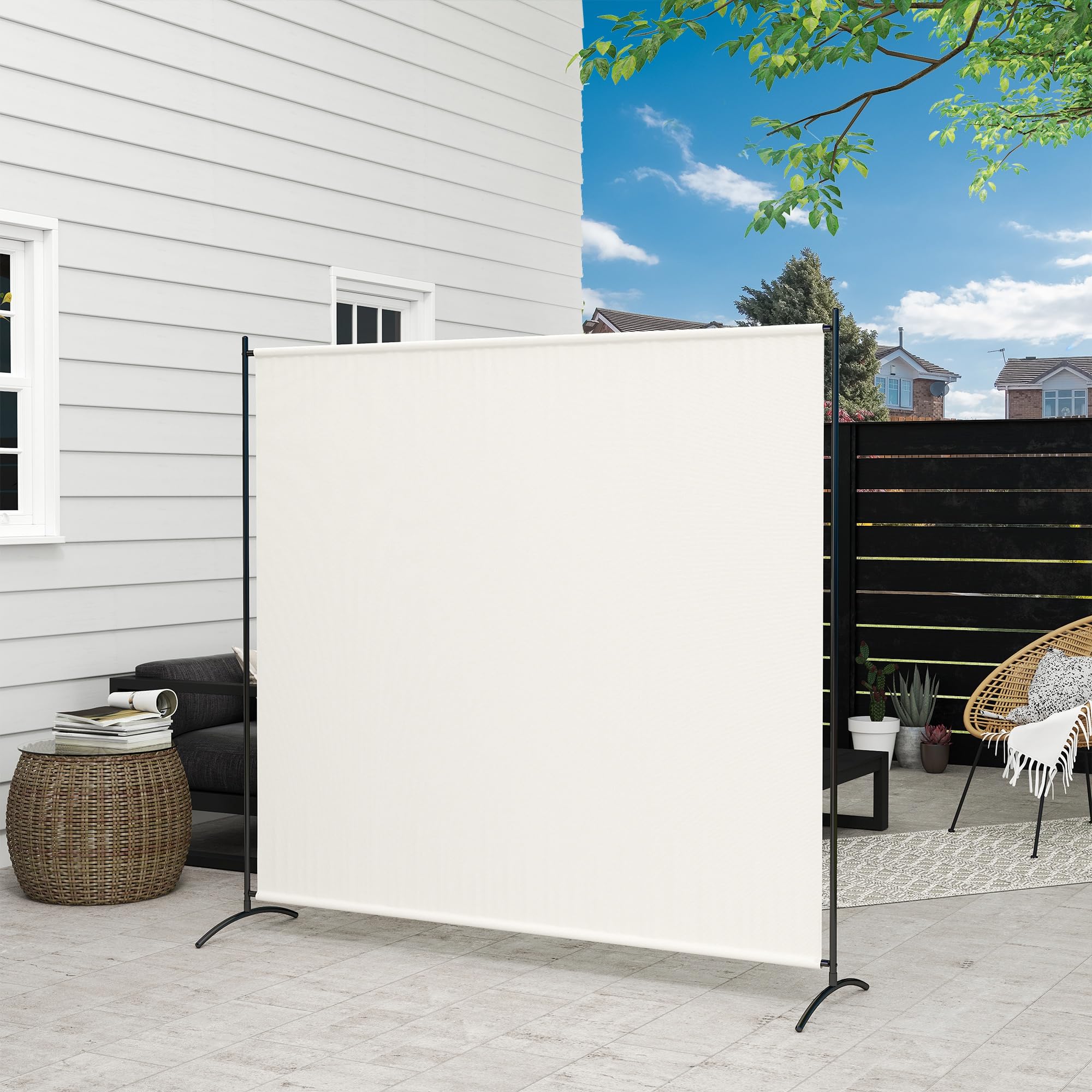 Outsunny Paravent Extérieur à Panneau Unique UV30+ 180H cm Beige | Séparateur de Pièce, Panneau Brise-Vue, Base Stable, pour Intérieur et Extérieur