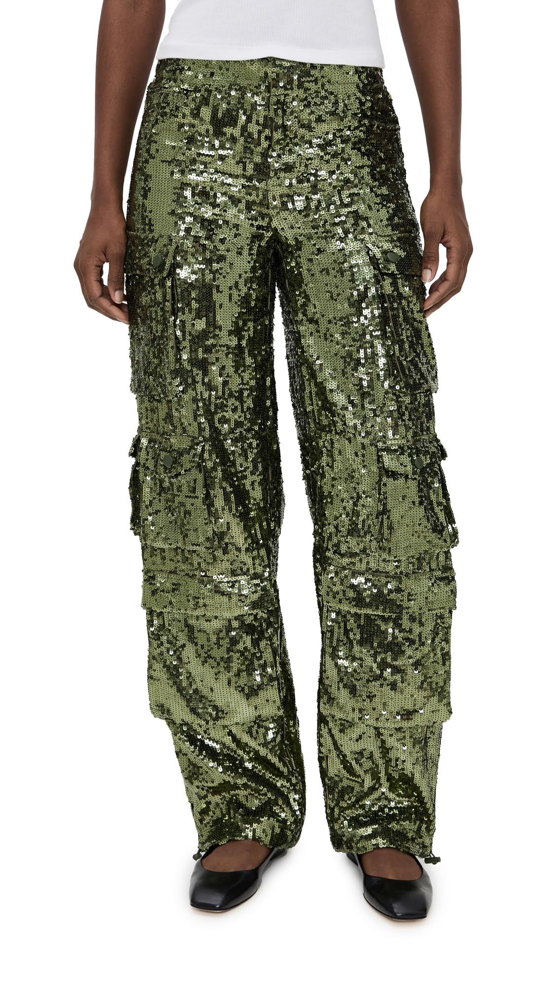 alice olivia Womens Olympia Mr Sequin Baggy Cargo Pants