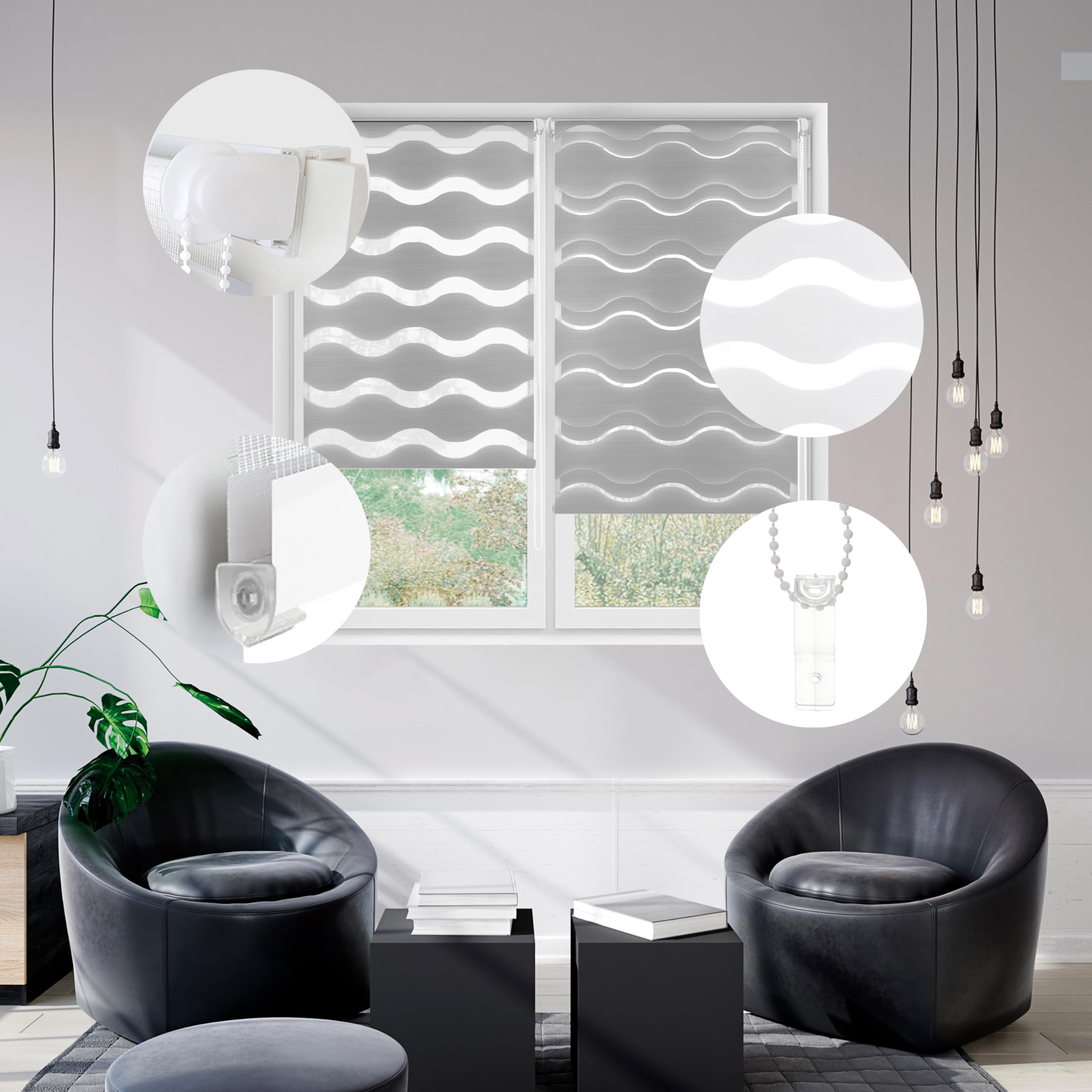 Blindecor - Luna doppelrollo klemmfix ohne bohren - duo rollo klemmfix Silber - 82 x 150 cm (Breite x Länge) Stoffgröße 79 x 145 cm – Bild 5