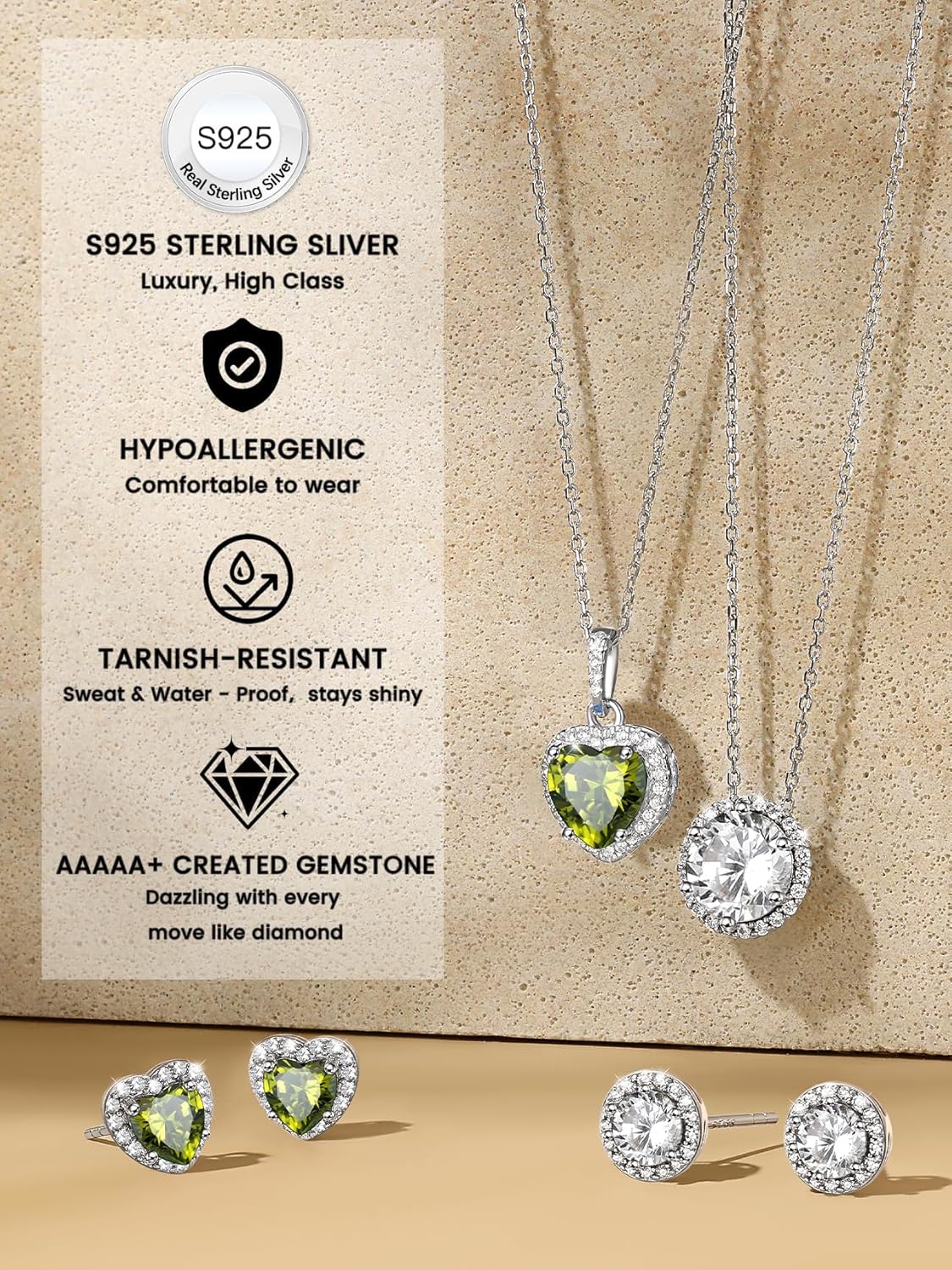 Bestyle Sparkling 925 Sterling Silver Birthstone Stud Earrings for Women, Heart/Round/Teardrop/Square Solitaire Diamond Studs Earrings, Great Birthday/Christmas Gifts - Image 2