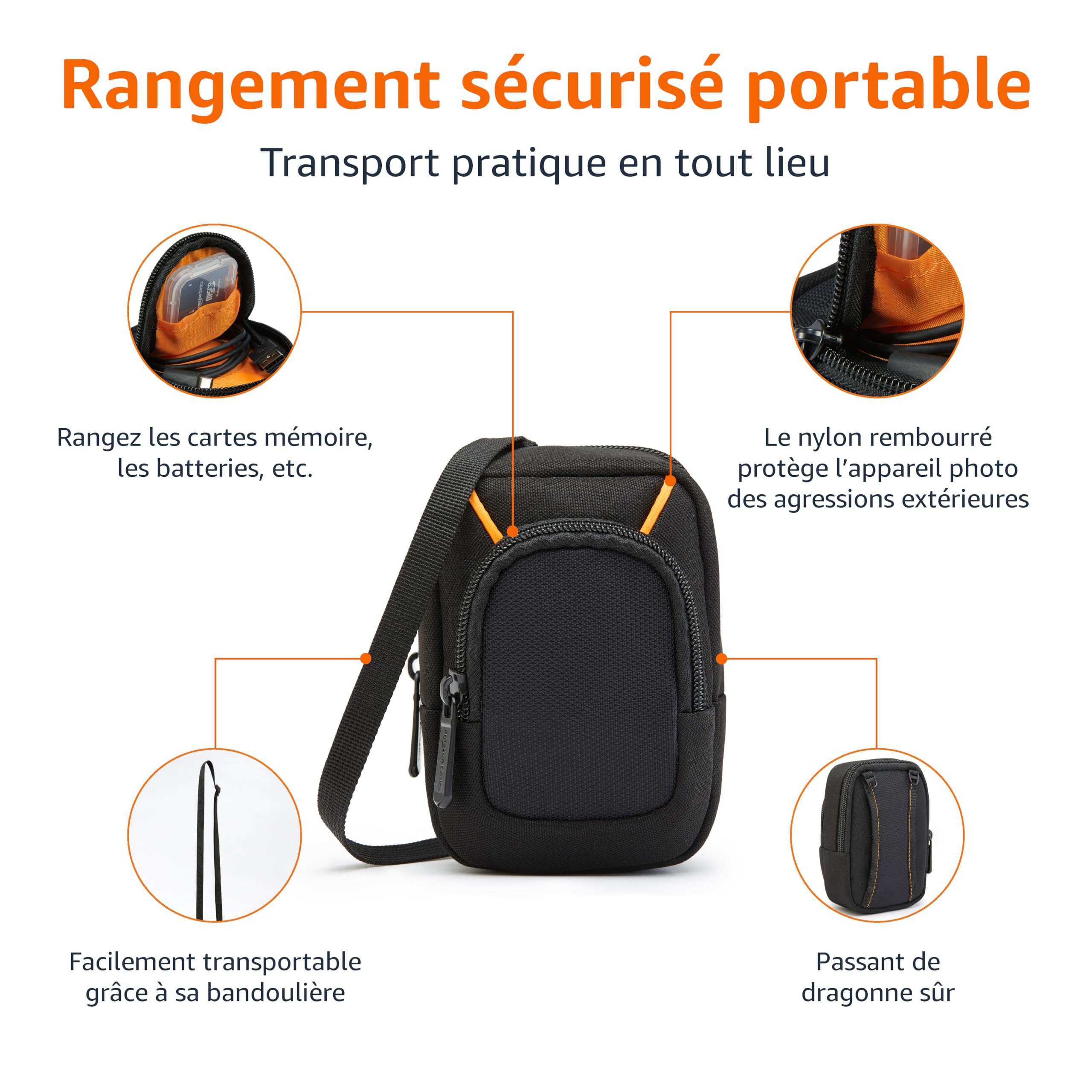Amazon Basics Étui pour Appareil Photo Numérique Compact 13,2 x 8,1 x 2,5 cm Noir