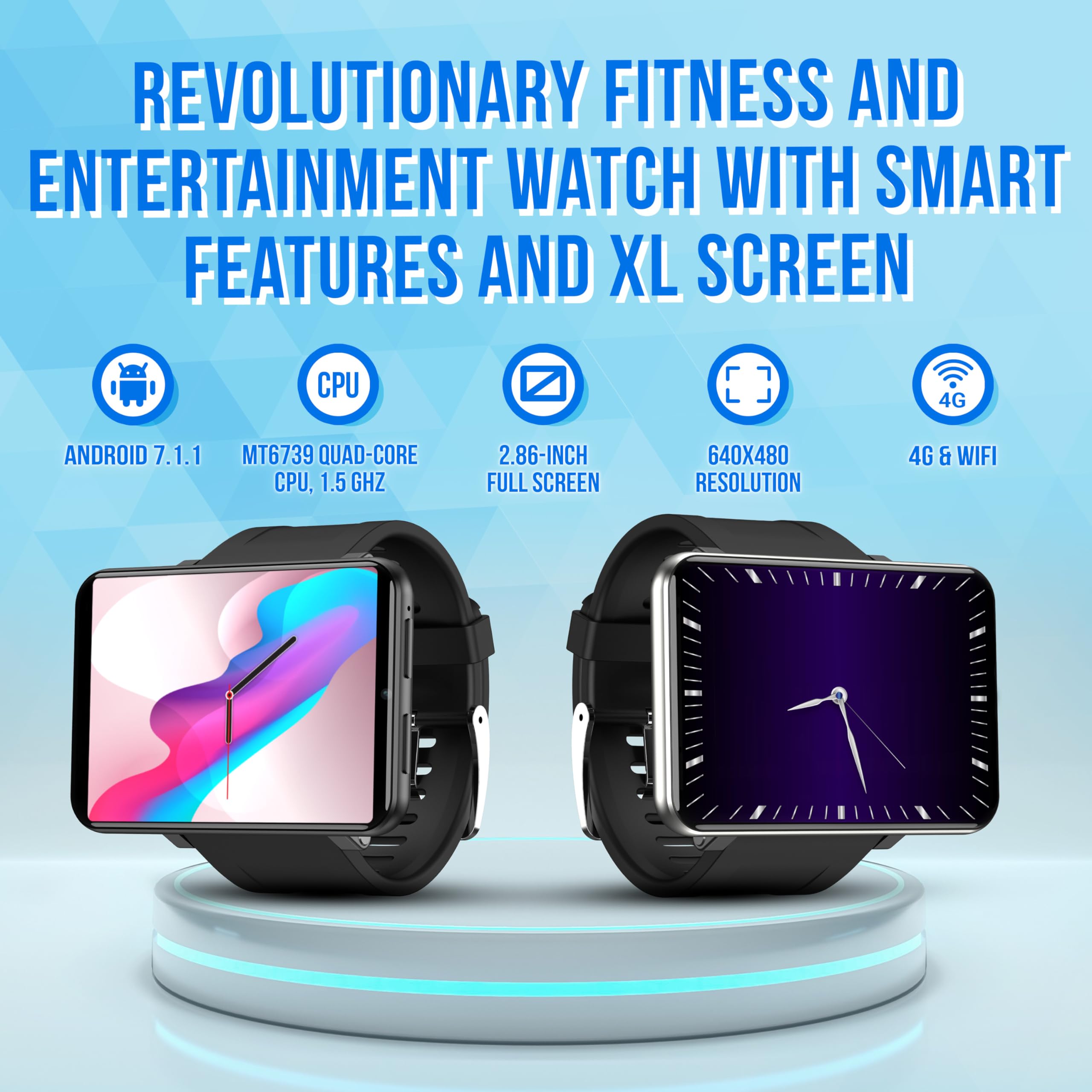 Silvergear® Smartwatch męski i damski XL, ekran dotykowy 2,4 cala, bardzo duży smartwatch, pamięć 16 GB, aparat, połączenia, aplikacje, zegarek fitness z pulsometrem iOS, Android