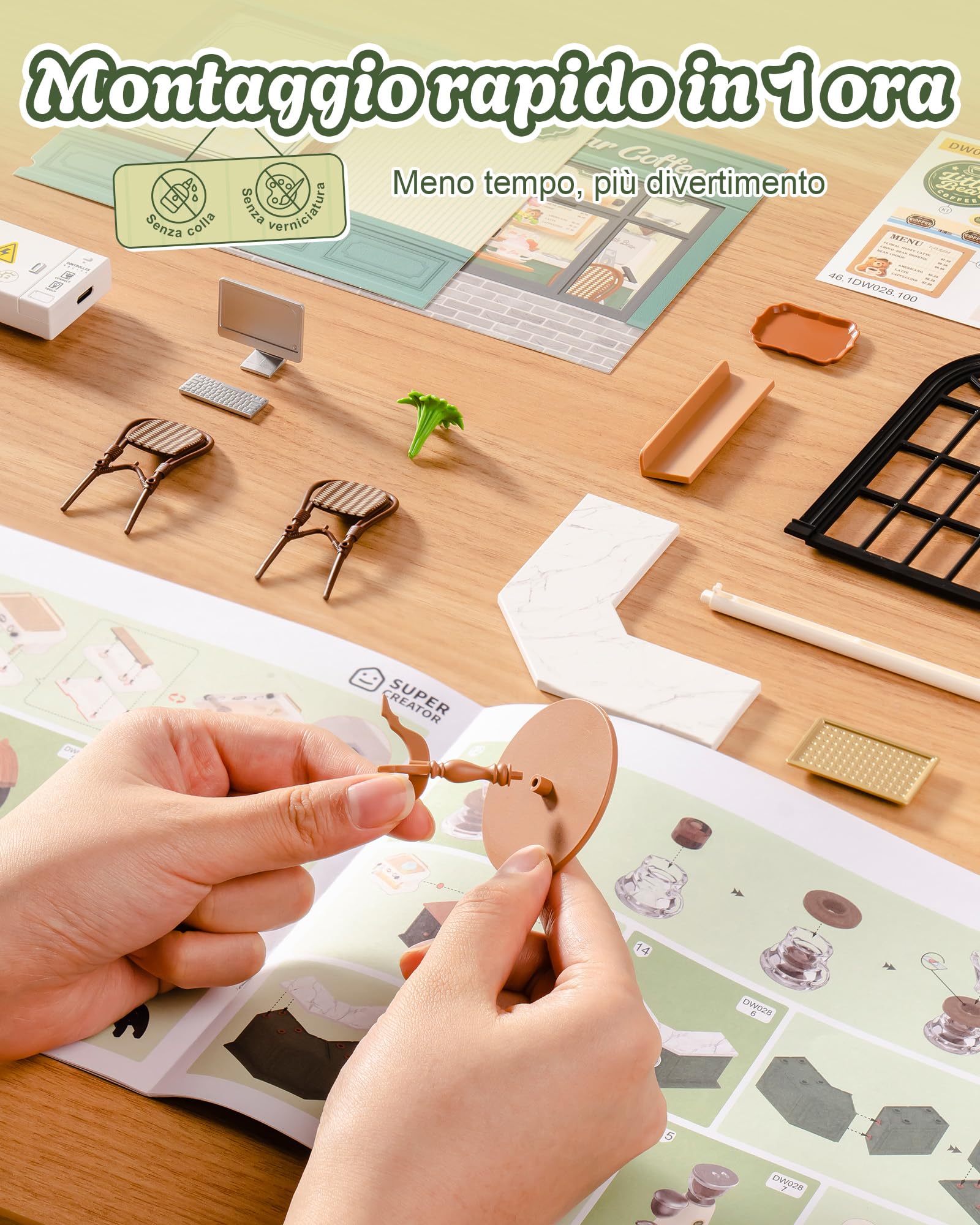 Rolife Super Creator Perfect Romance Café, kit fai da te in miniatura con luce, kit di mobili per casa delle bambole in plastica, senza colla, kit di costruzione per adulti e adolescenti, regalo