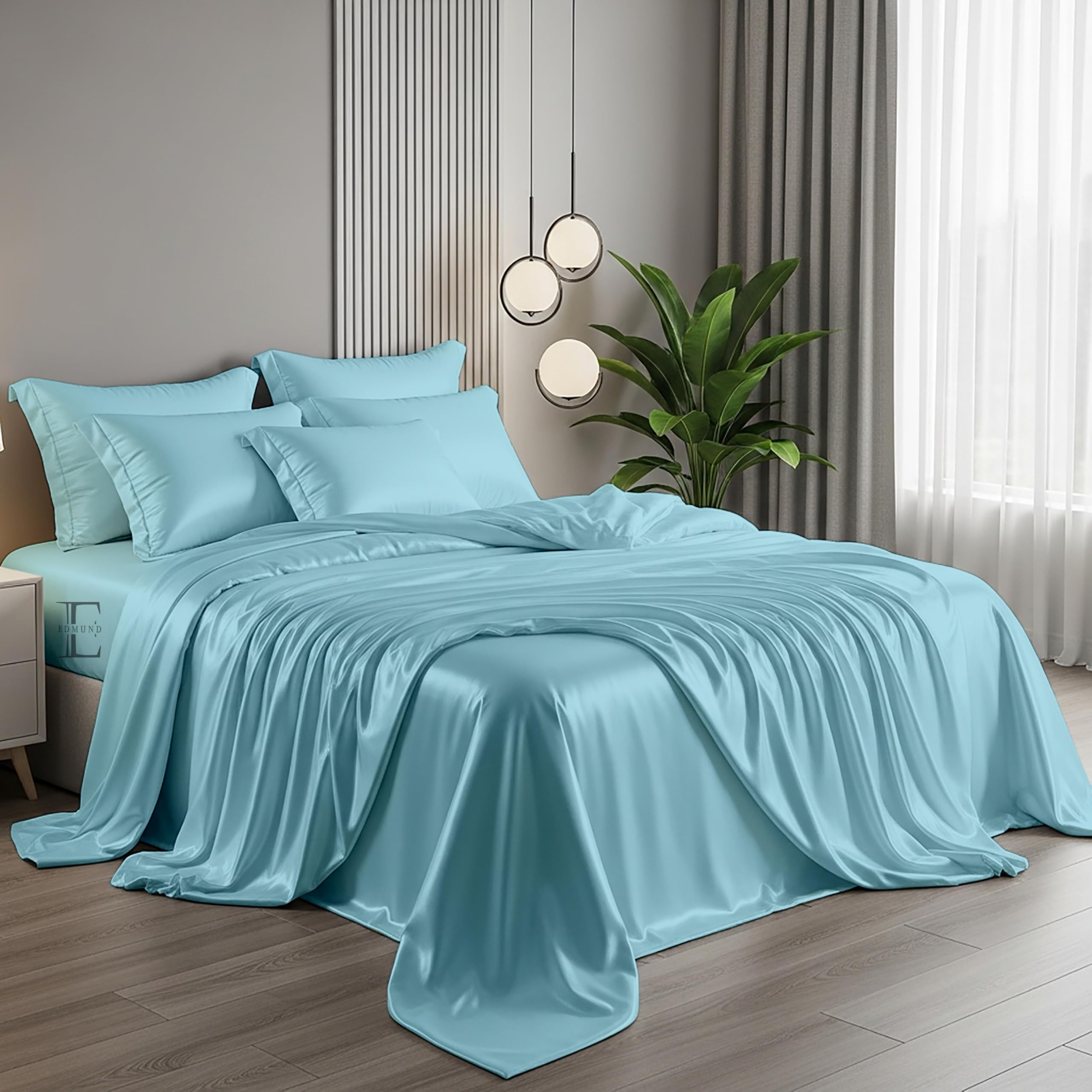 EDMUND - Satin bedsheet Single Bed|Soft and, Best for Couple Gift |Hypoallergenic and Washable bedsheet for Single Bed (60x90 Inches) with 1 Pillow Cover| Dreamy Blue 2