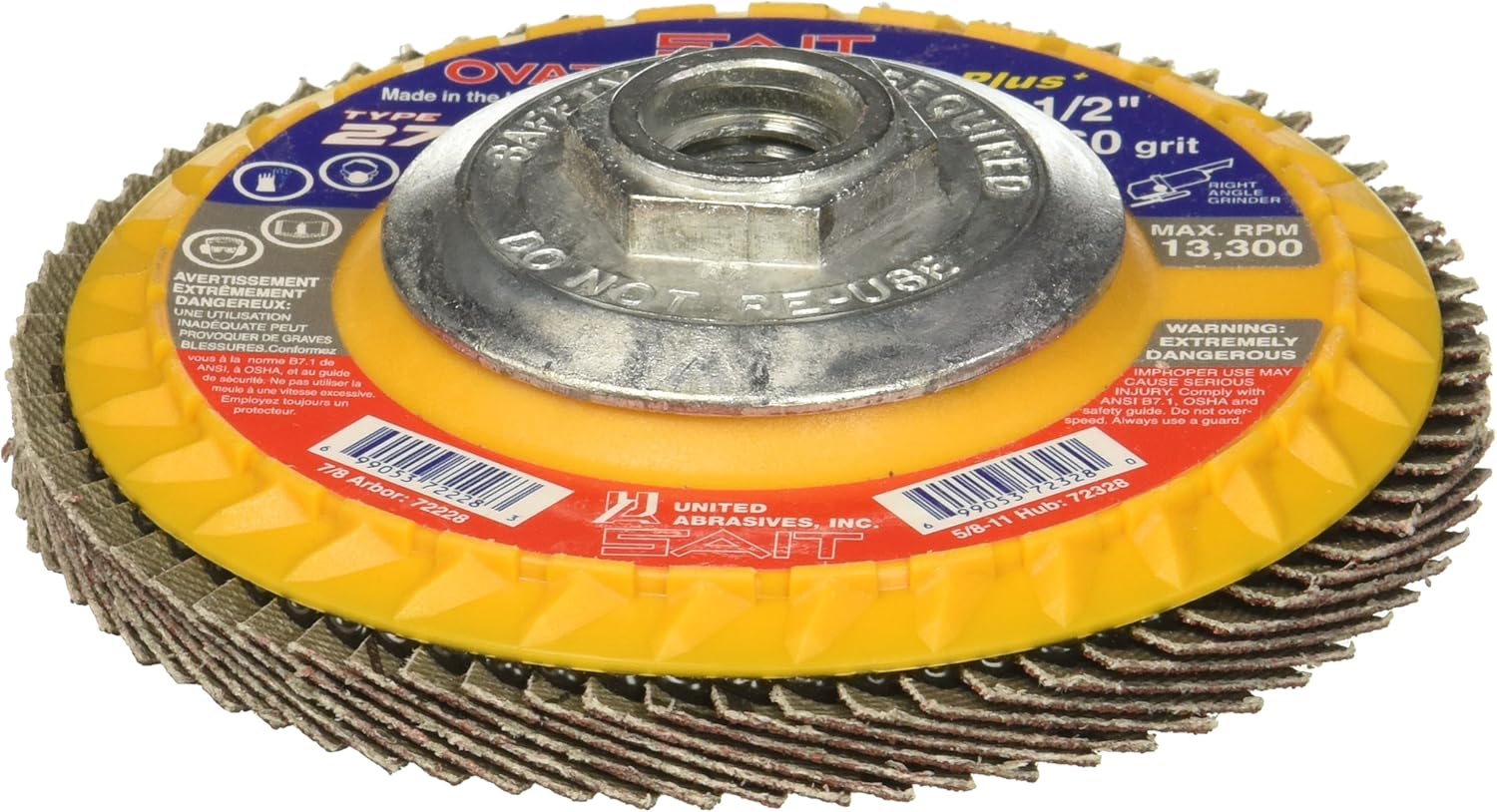 United Abrasives-SAIT 72333 Type 27 High Density Ovation Ceramic+ Flap Disc, 5 X 5/8-11, 40 Grit, 10 Per Box