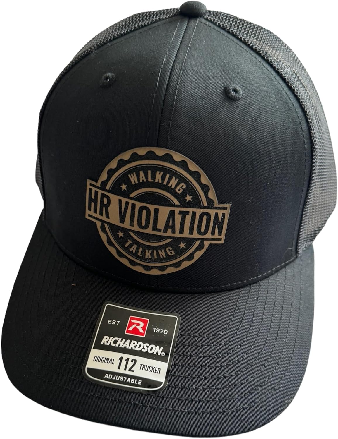 Walking Talking HR Violation Vegan Leather Patch Cap, Richardson 112 Trucker Hat