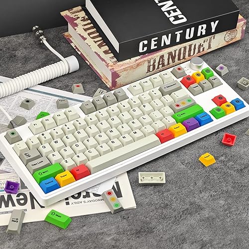 Miniatura 4 de JOLINTAL Teclas de luces retro de 142 teclas, teclas PBT beige sublimación de tinte, teclas de perfil cereza 60% Cherry MX para teclados mecánicos