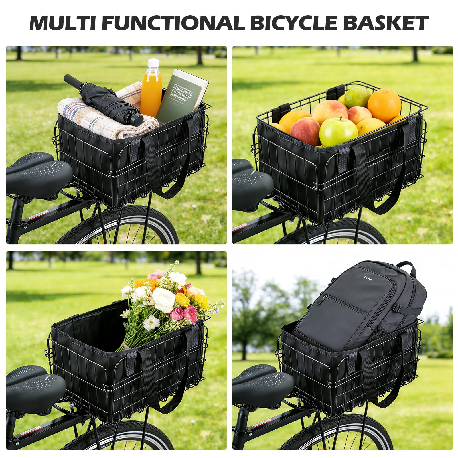 Cestinos Posteriore Per Bicis Con Fodera Interna,Borsa A Rete E Copertura Antipioggia Impermeabile,Cestino Per Bici Posteriore,Cestinos Portapacchi Bicicletta,Cestino Pieghevole Per Bicicletta