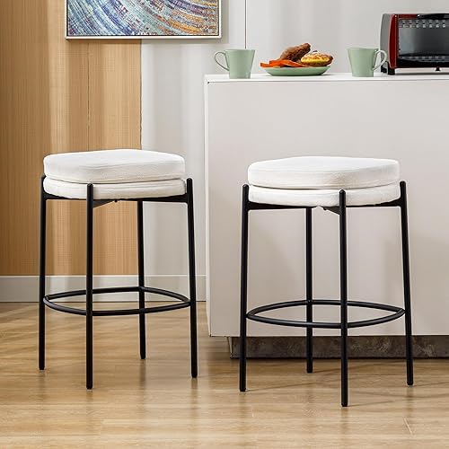 Duhome - Taburetes de bar de altura de mostrador de 26 pulgadas, juego de 2 sillas redondas con reposapiés, taburete tapizado moderno sin espalda Duhome - Taburetes de bar de altura de mostrador de 26 pulgadas, juego de 2 sillas redondas con reposapiés, taburete tapizado moderno sin espalda