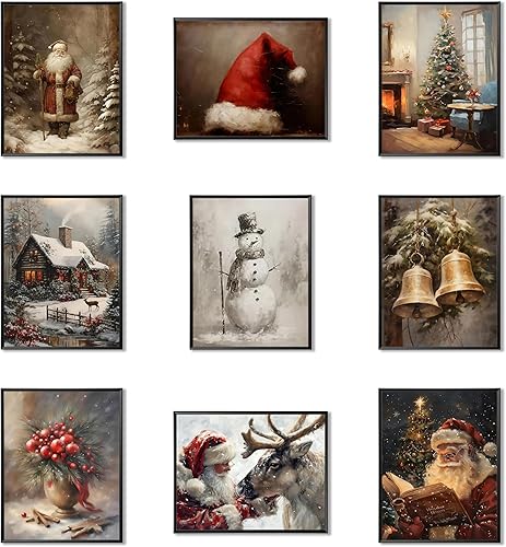 Póster de Navidad para pared, juego de 9
