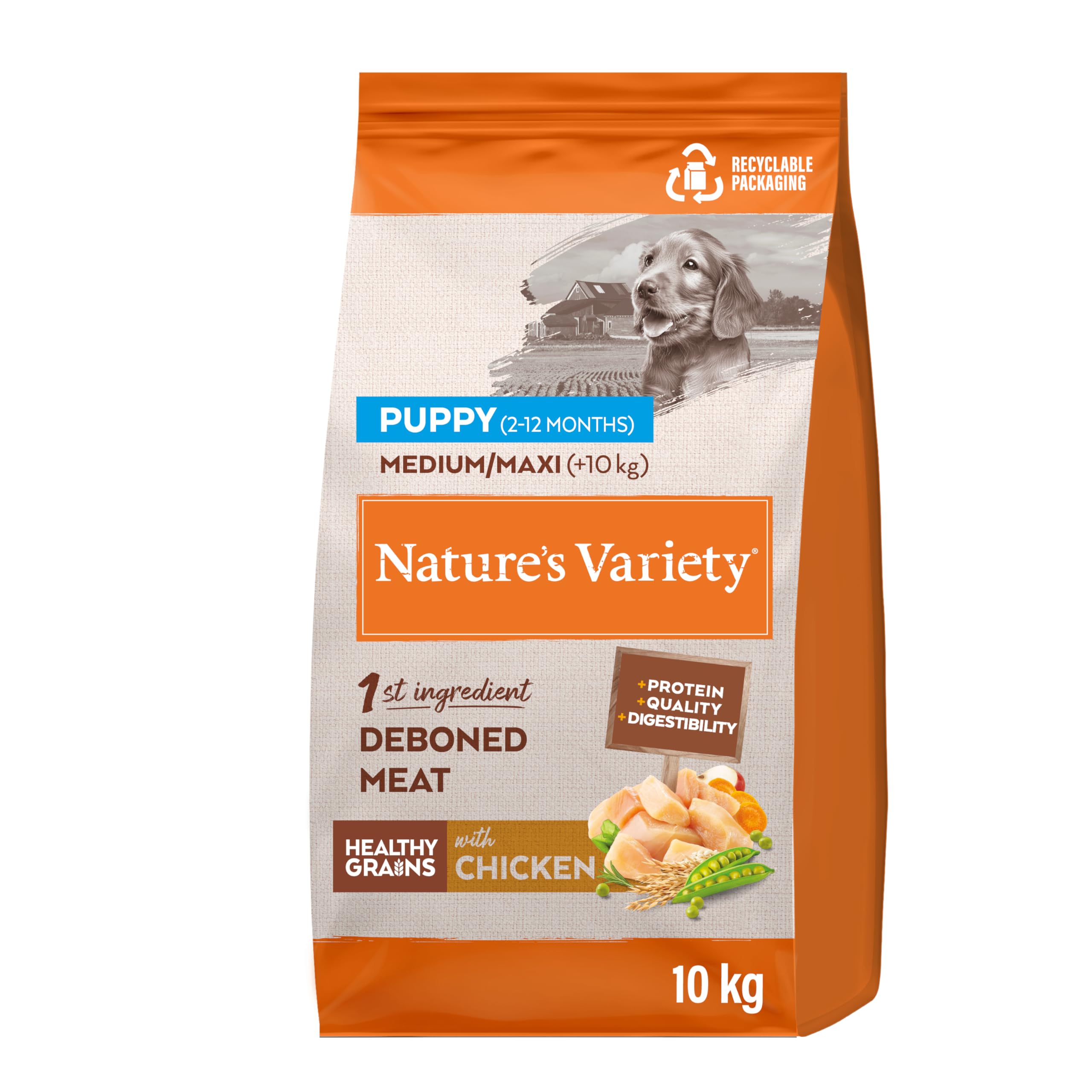 Nature's Variety Healthy Grains - Pienso para Perros Medium & Maxi Junior con Pollo deshuesado - 10kg